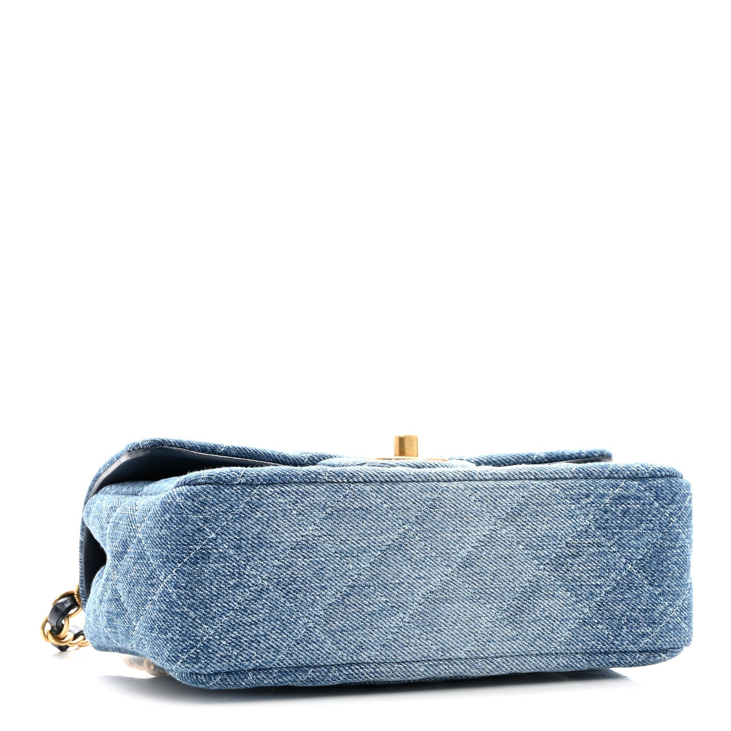 Washed Denim Quilted Mini Rectangular Flap Blue