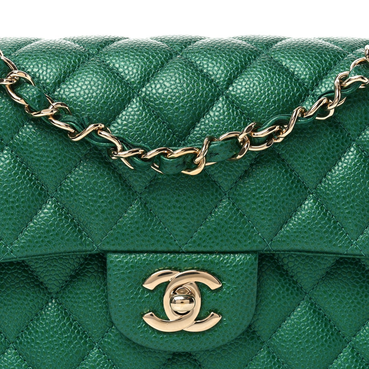 Metallic Caviar Quilted Small Double Flap Green