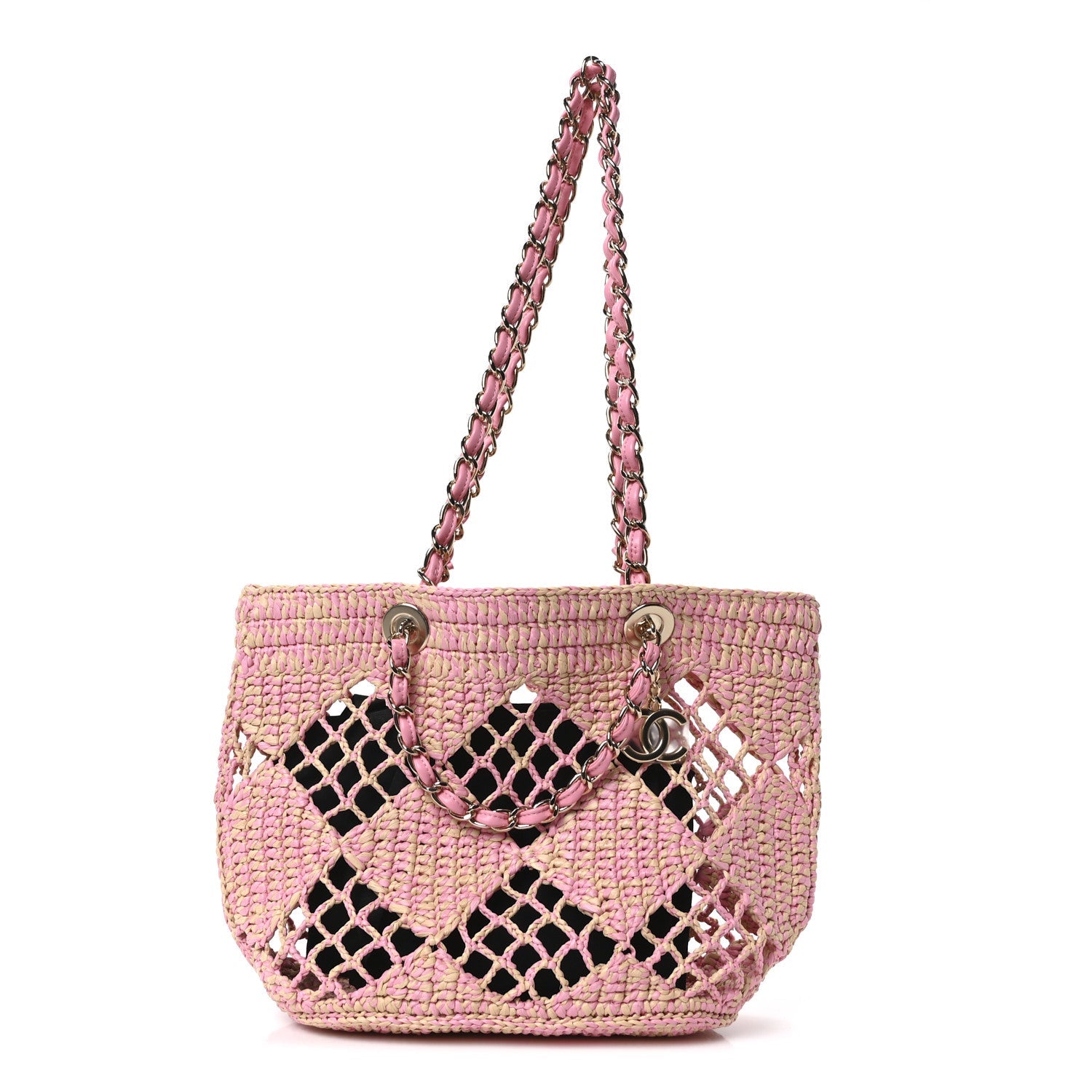 Raffia Effect Braided Small Shopping Bag Beige Pink