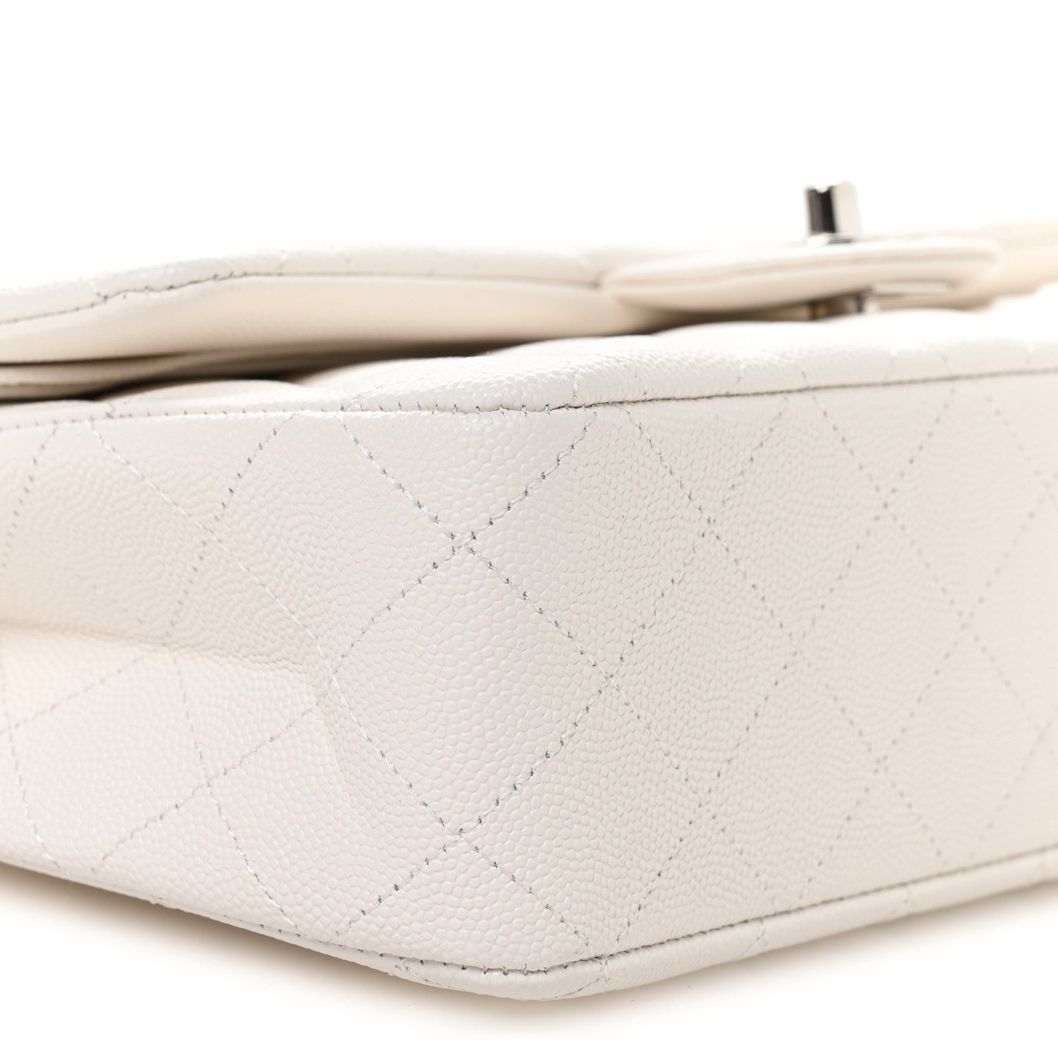 Caviar Quilted Medium Double Flap White