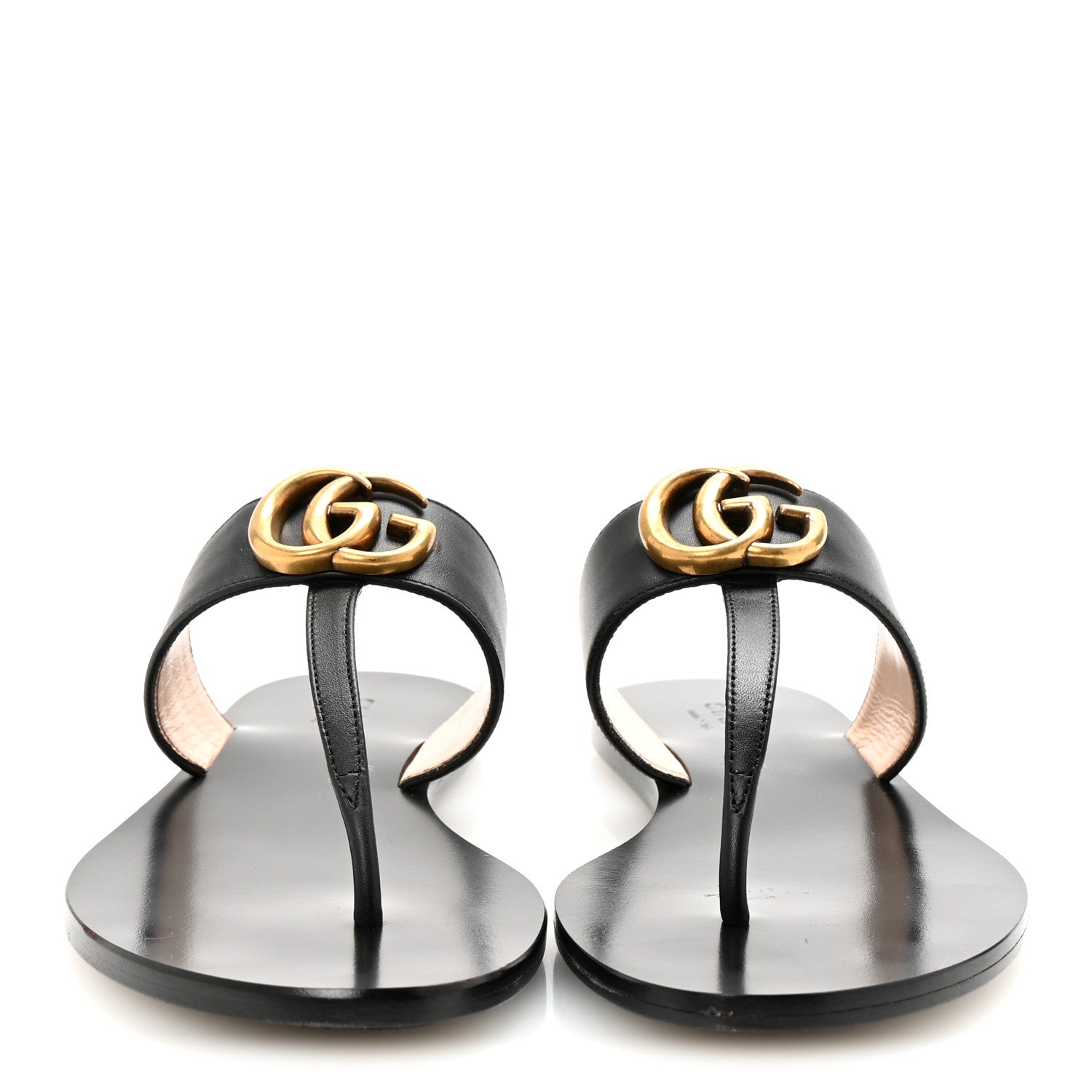 Calfskin GG Marmont Thong Sandals 35 Black