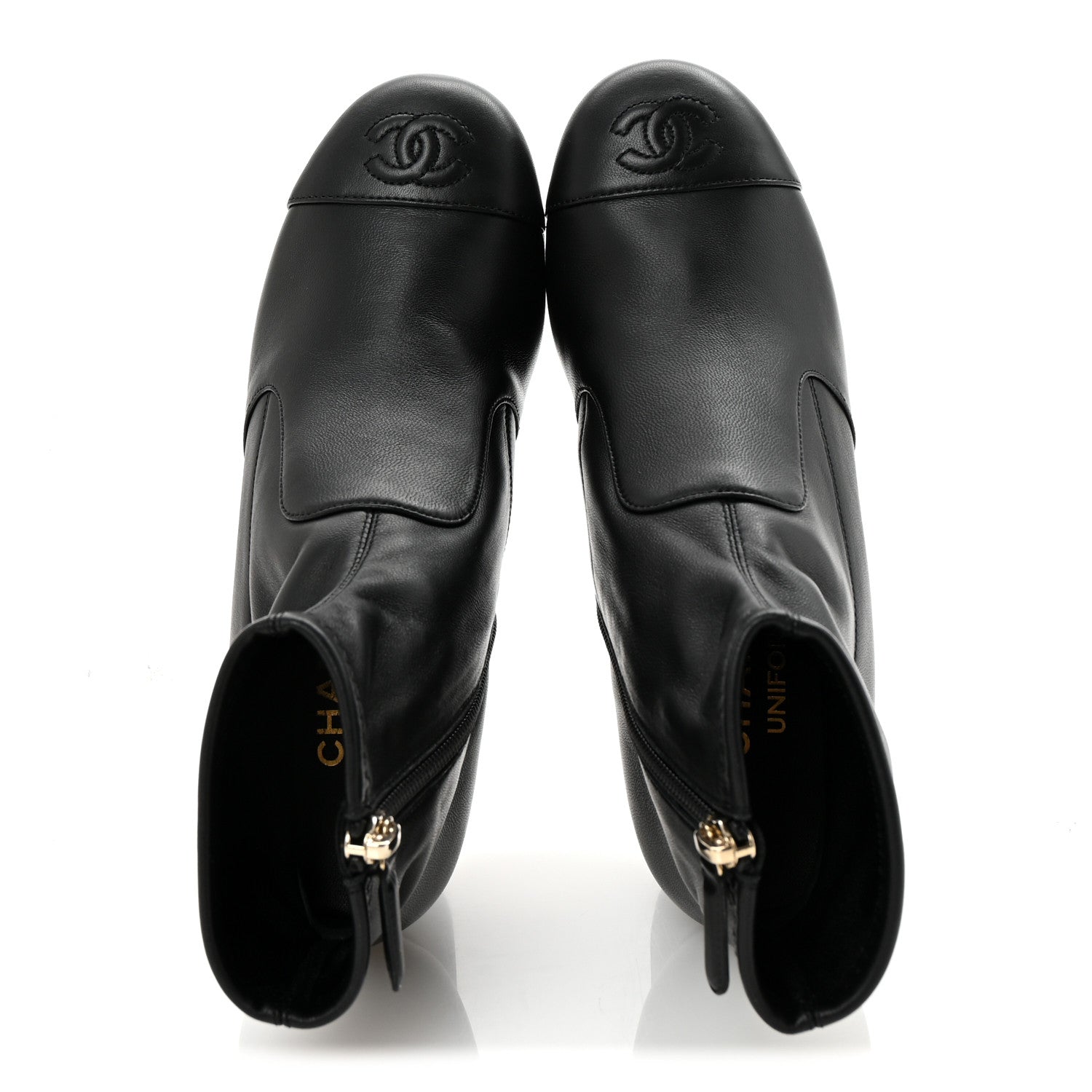 Stretch Lambskin Cap Toe CC Short Boots 35 Black