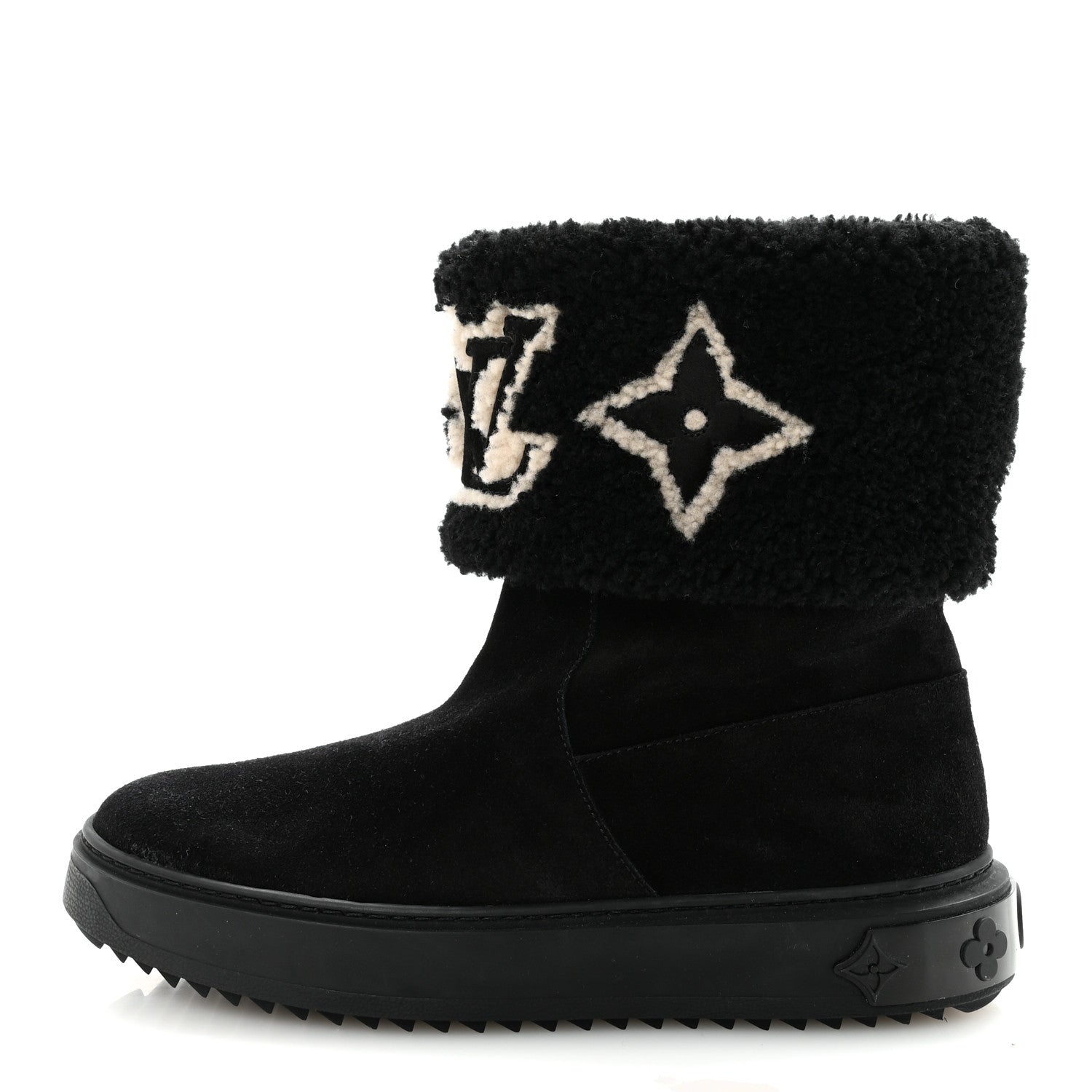 Suede Calfskin Shearling Snowdrop Flat Ankle Boot 37.5 Black