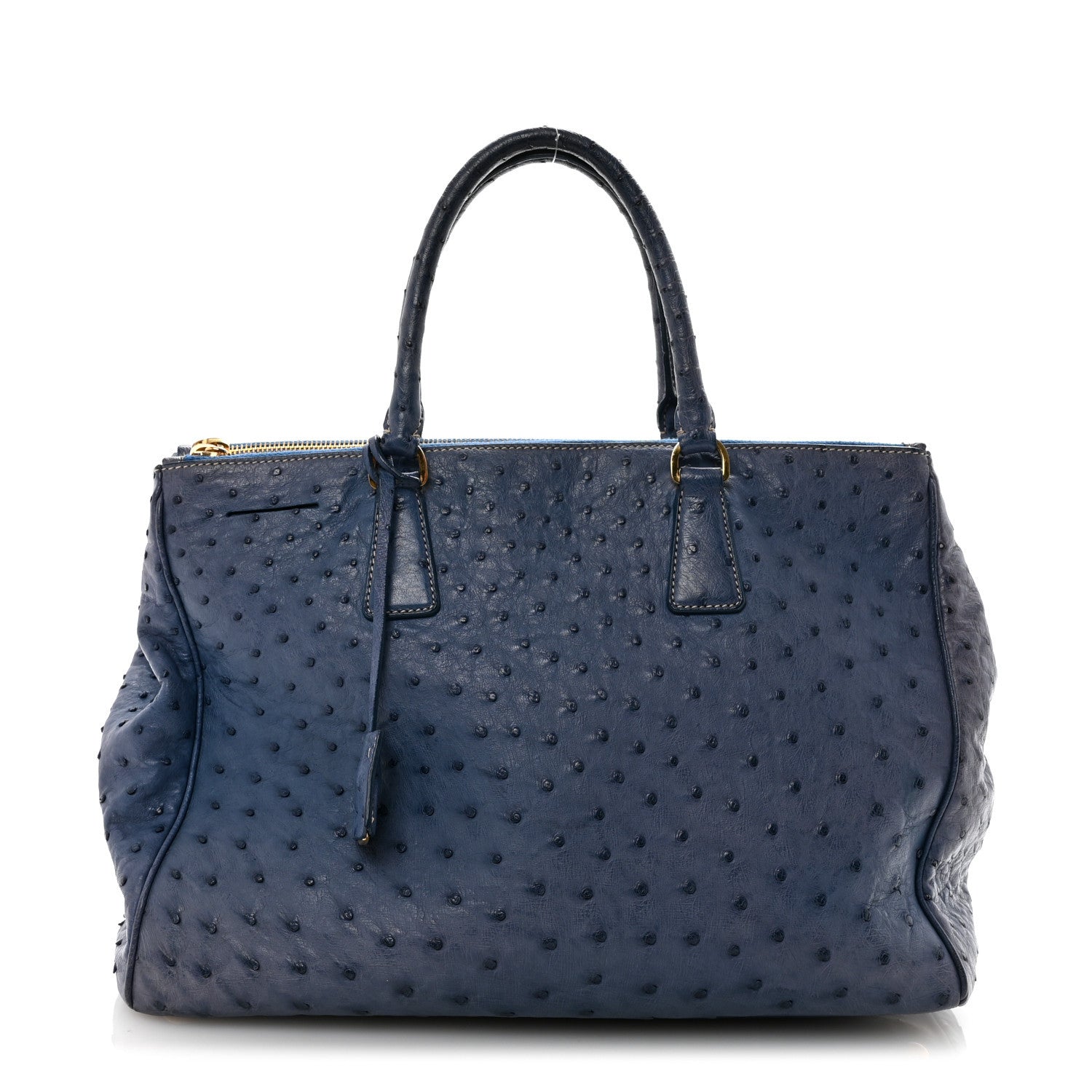 Ostrich Medium Galleria Double Zip Tote Cobalto