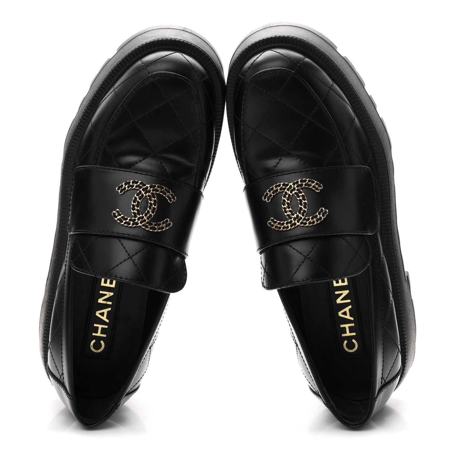 Calfskin Stitched CC Loafers 38.5 Black