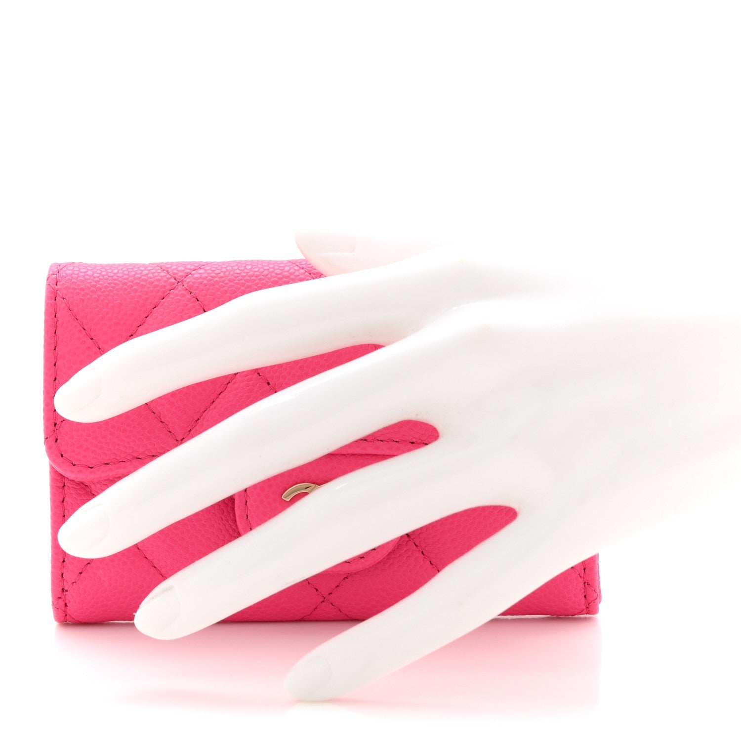 Caviar Quilted Flap Card Holder Wallet Pink