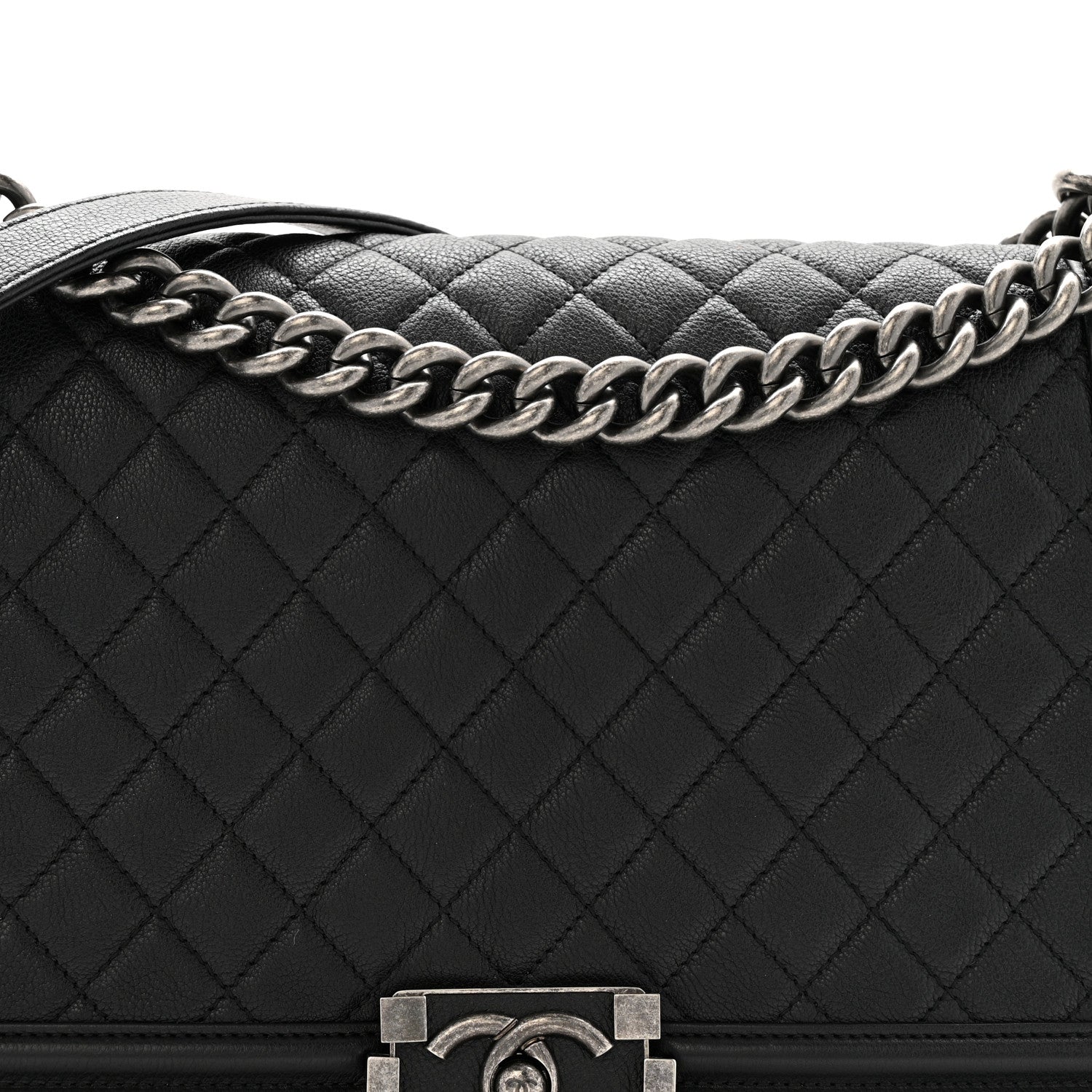 Grained Calfskin Quilted New Medium Boy Flap Black
