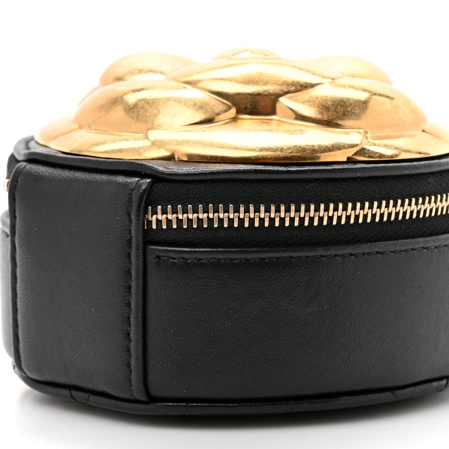 Lambskin Mini Camellia Bouquet Clutch With Chain Black Gold