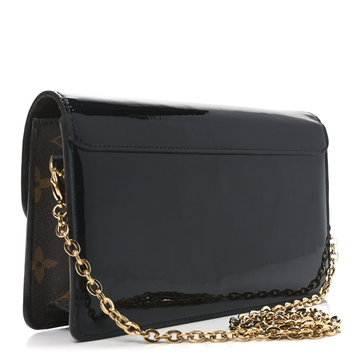 Patent Calfskin Monogram Cherrywood Chain Wallet Black