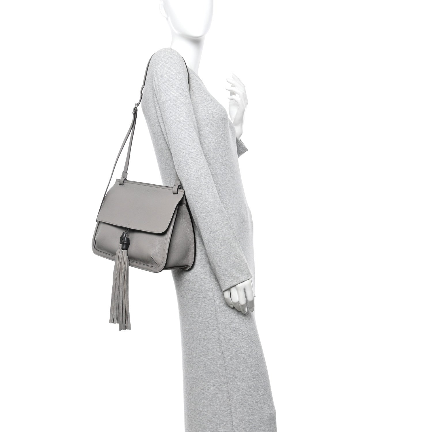 Cellarius Calfskin Medium Bamboo Daily Flap Shoulder Bag Storm Grey