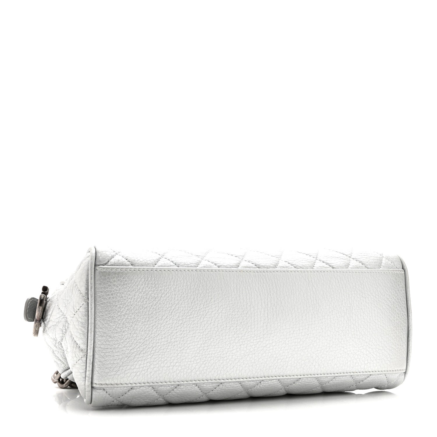 Metallic Calfskin Quilted Mini Bowling Bag Silver