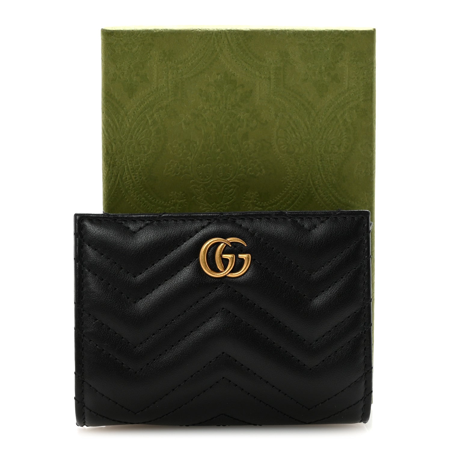 Calfskin Matelasse GG Marmont Card Case Wallet Black