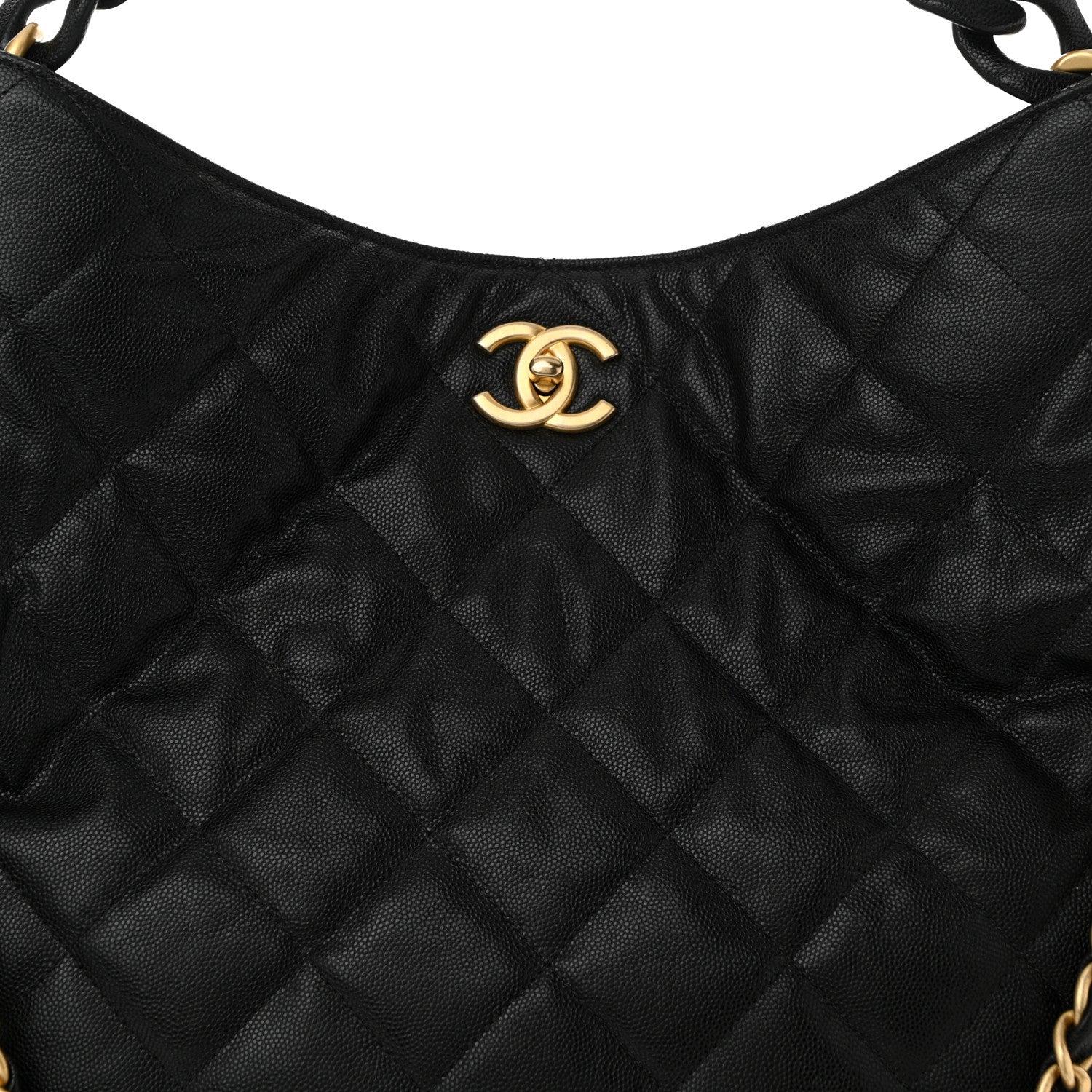 Caviar Quilted Fold Over Hobo Black