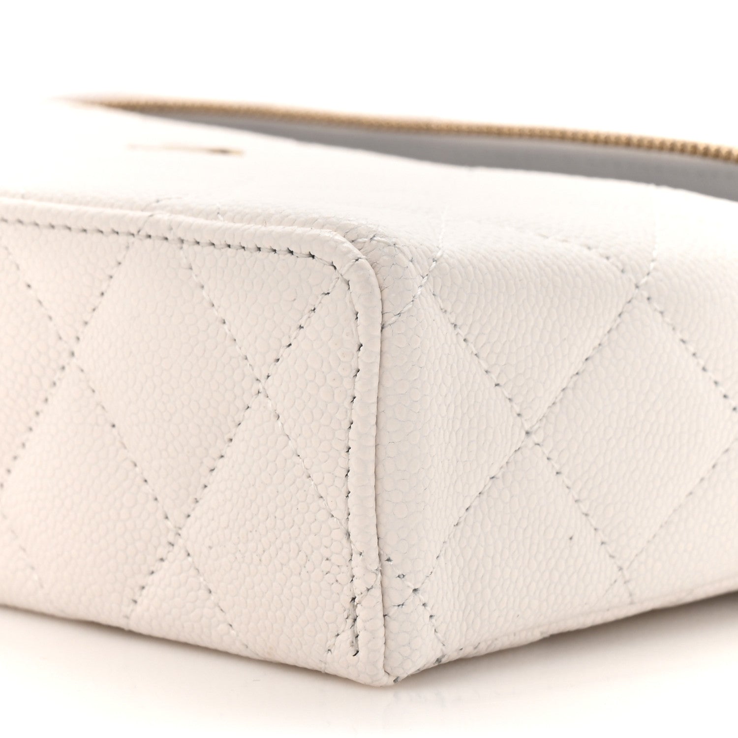 Caviar Quilted Top Handle Slim Vanity With Chain White