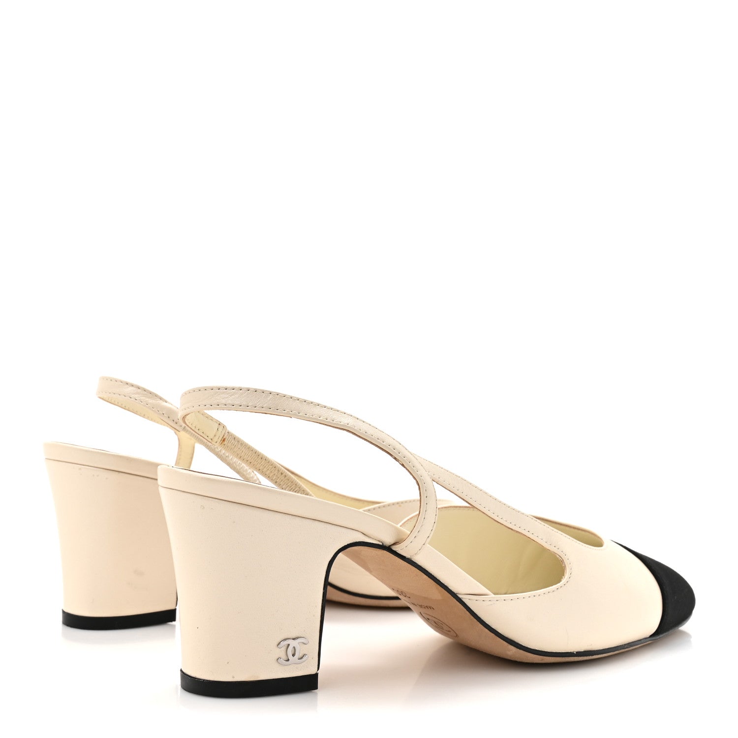 Lambskin Grosgrain Cap Toe CC Slingback Pumps 38 White Black