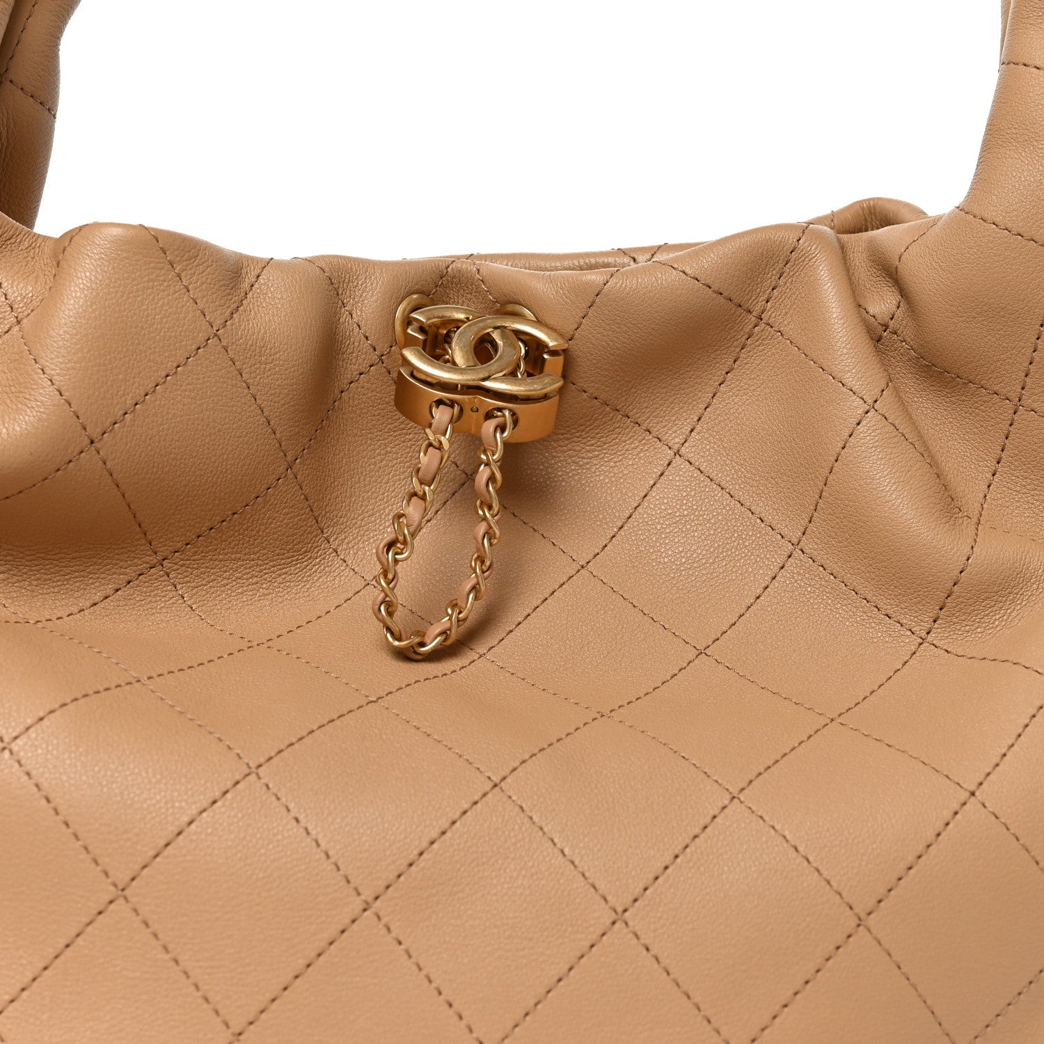 Calfskin Quilted Small Maxi Hobo Beige