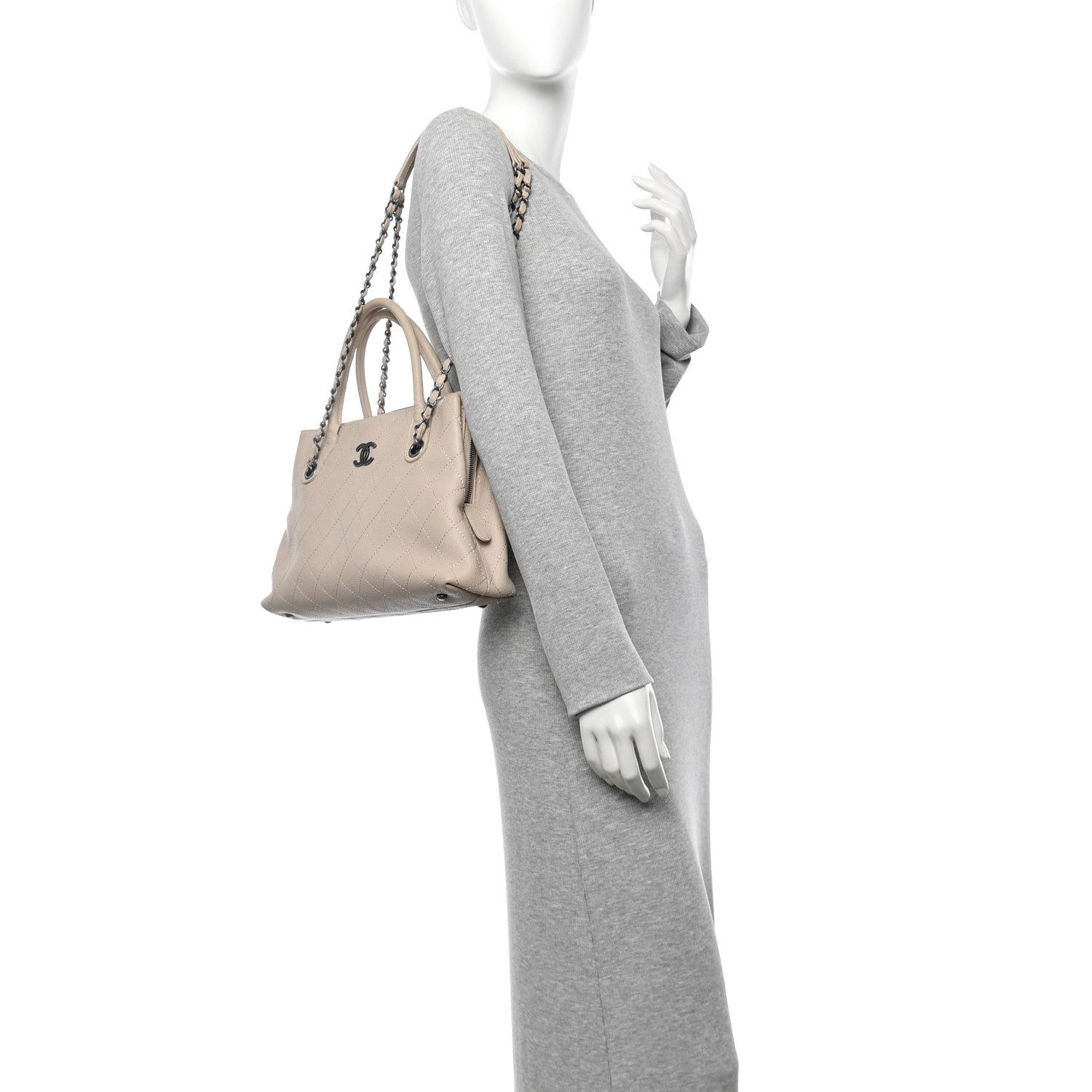Grained Vegetal Calfskin Small Urban Shopping Tote Beige