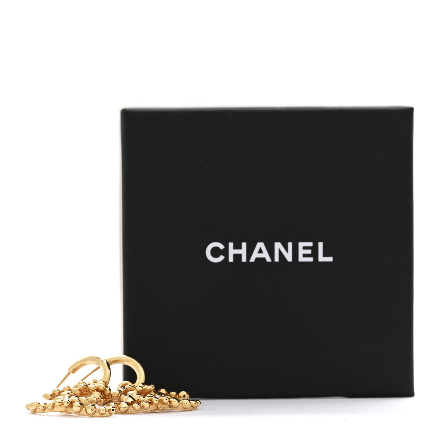 Metal Bead Crystal CC Drop Earrings Gold