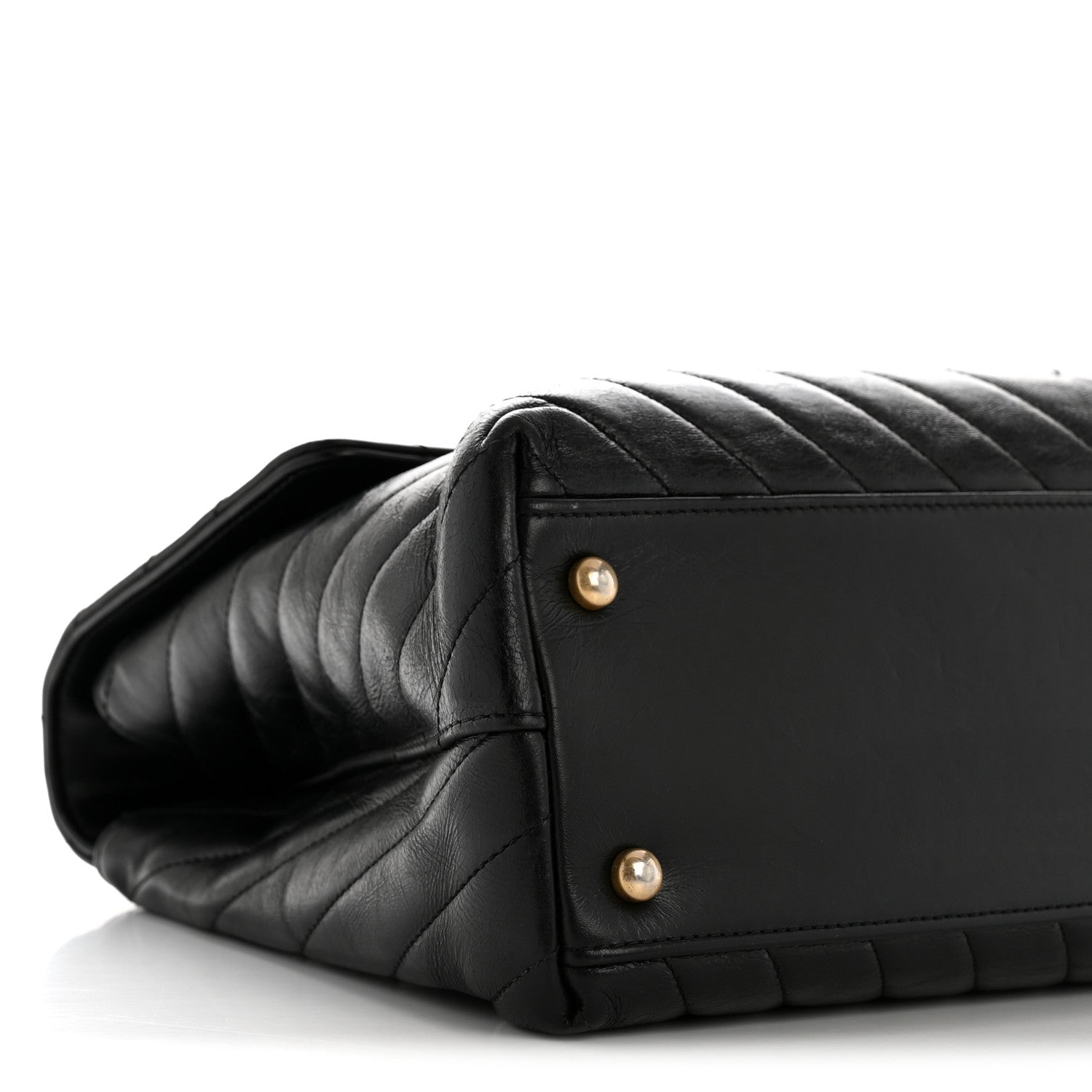 Calfskin Lizard Chevron Quilted Medium Coco Handle Flap Black