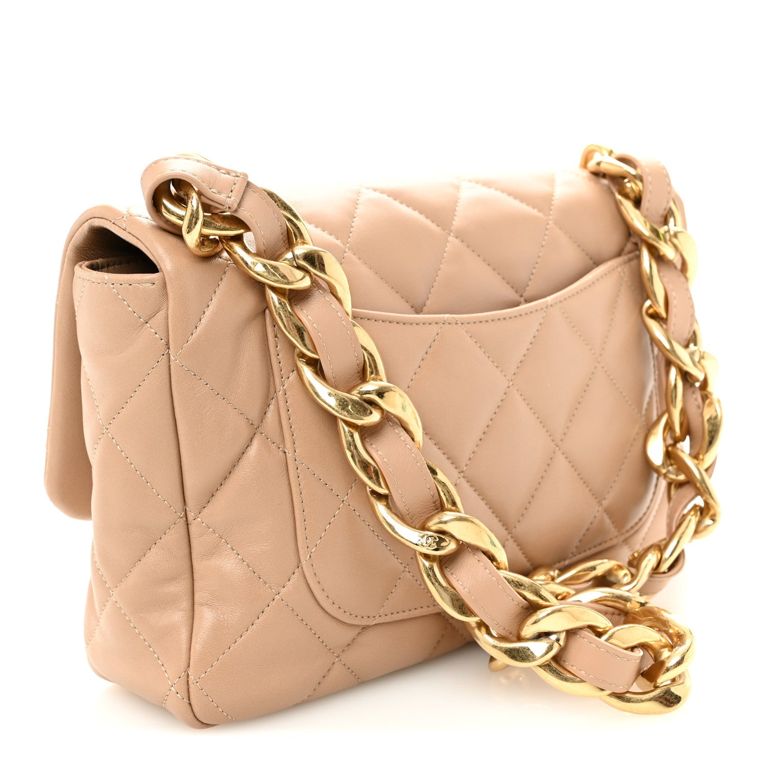 Lambskin Quilted Large CC Funky Town Flap Beige