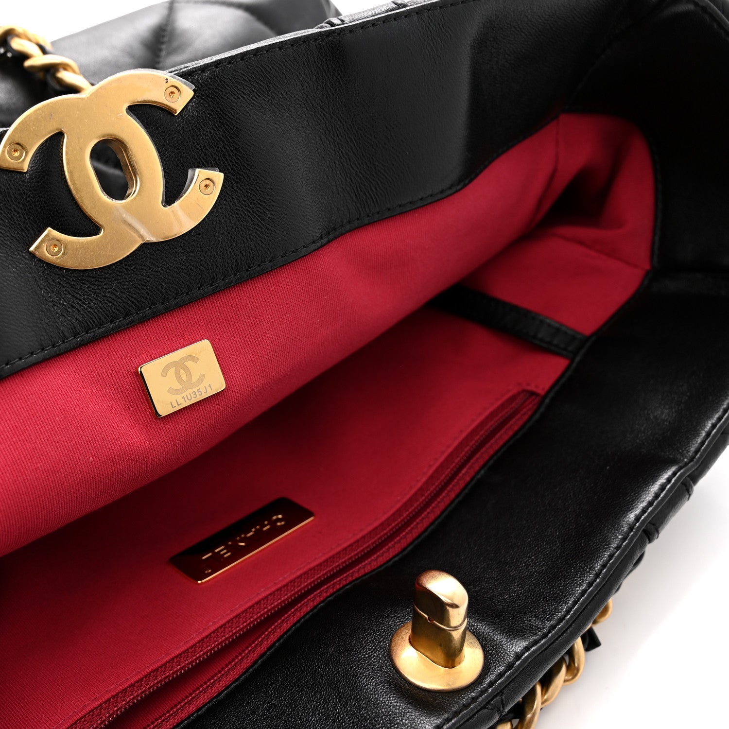 Lambskin Quilted Chanel 19 East West Shopping Bag Black