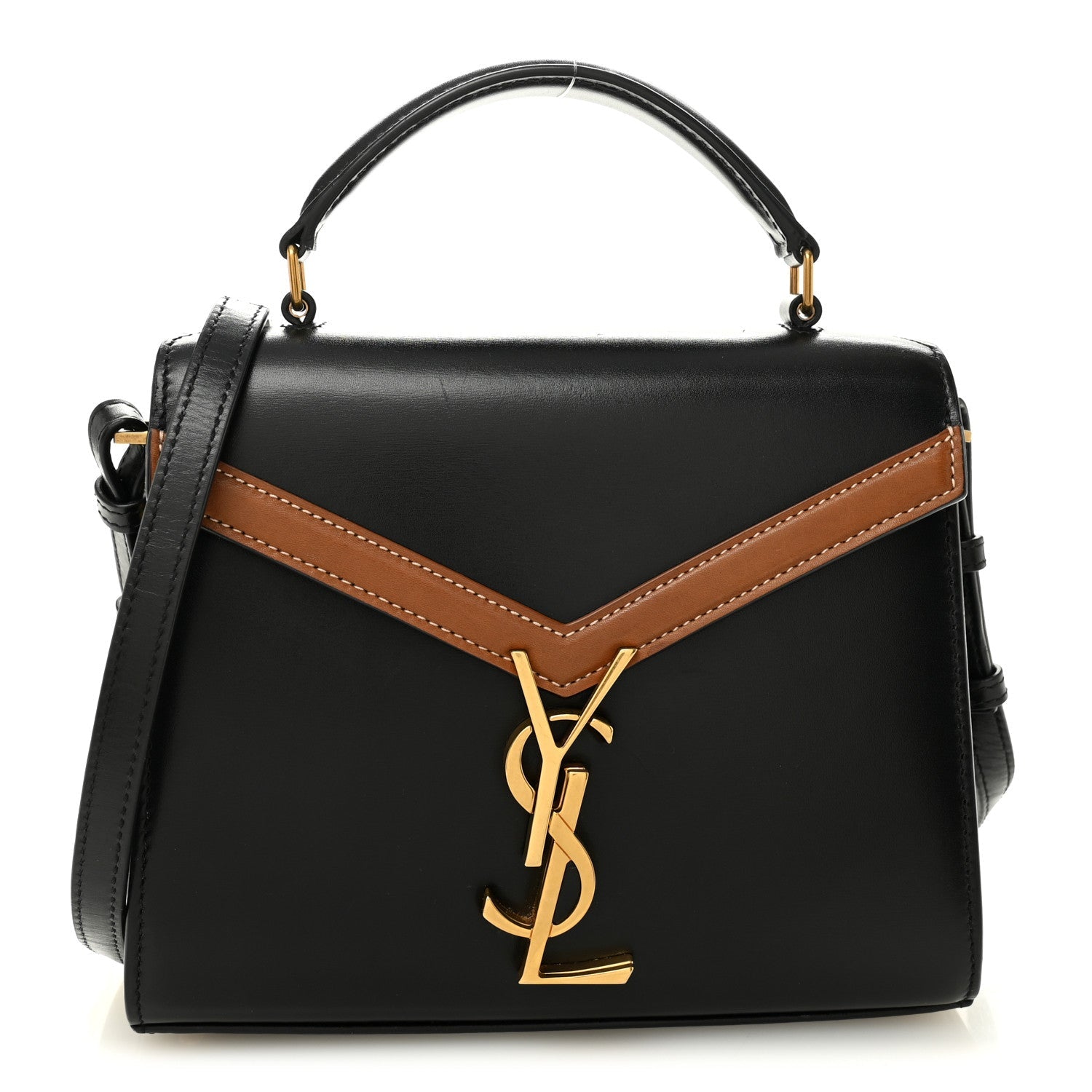 Calfskin Mini Classic Monogram Cassandra Top Handle Black Tan