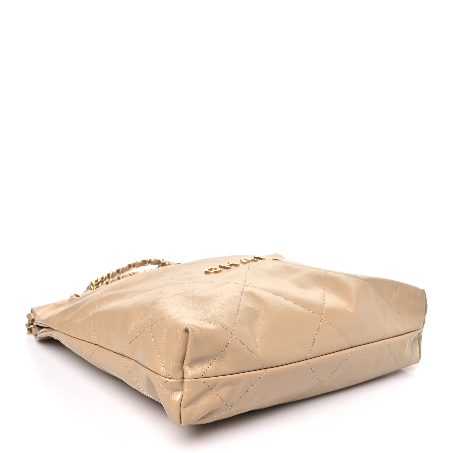 Shiny Calfskin Quilted Small Chanel 22 Beige