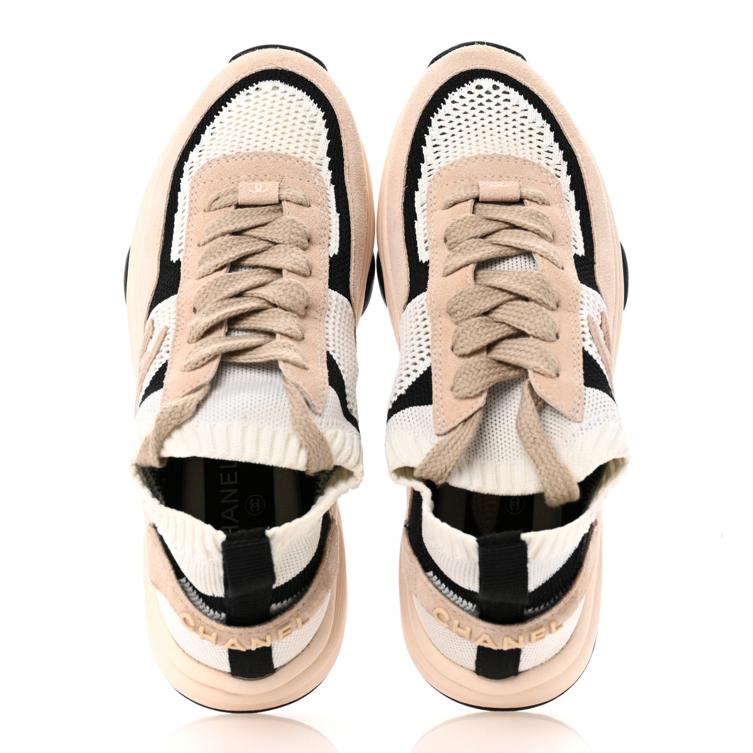 Mesh Suede Fabric Womens CC Sneakers 36 Light Pink White Black