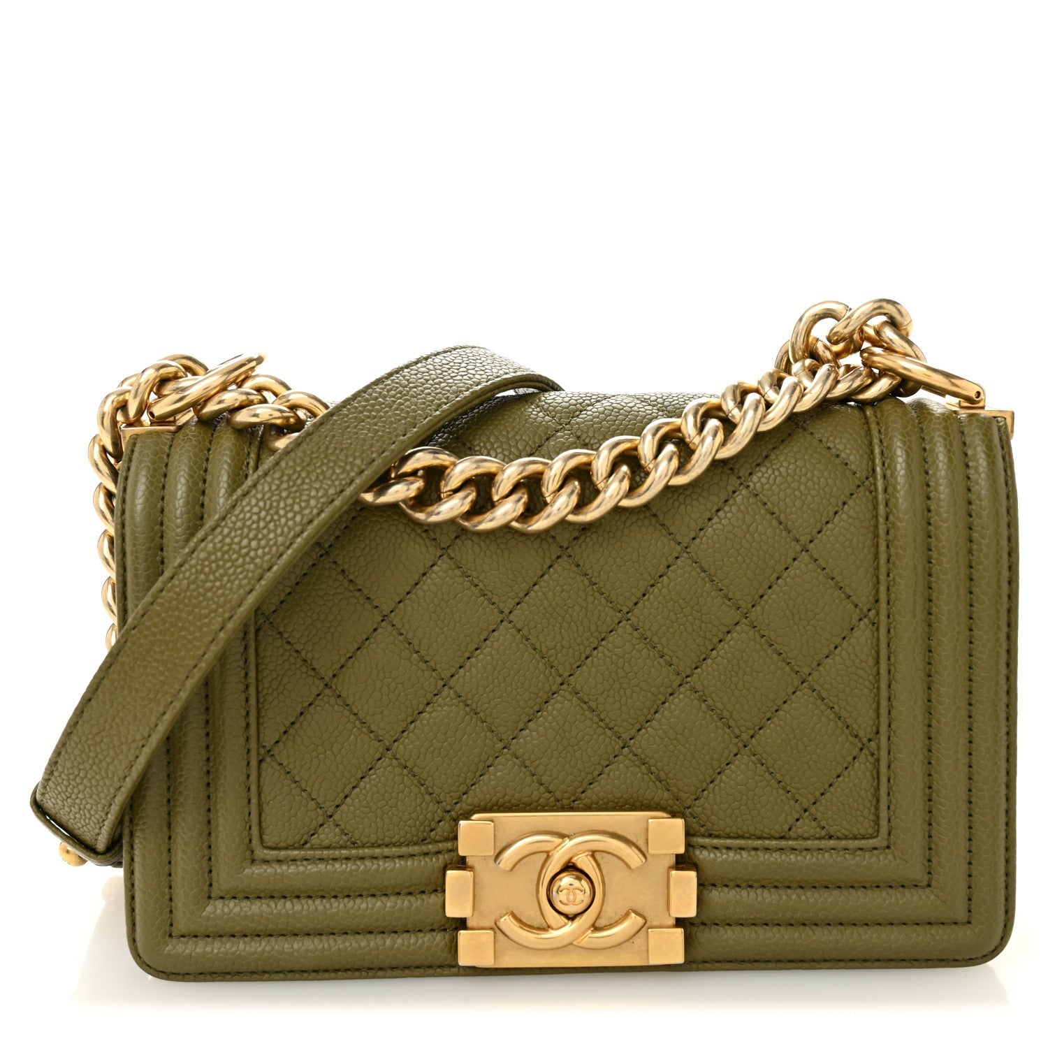 Caviar Quilted Small Boy Flap Green