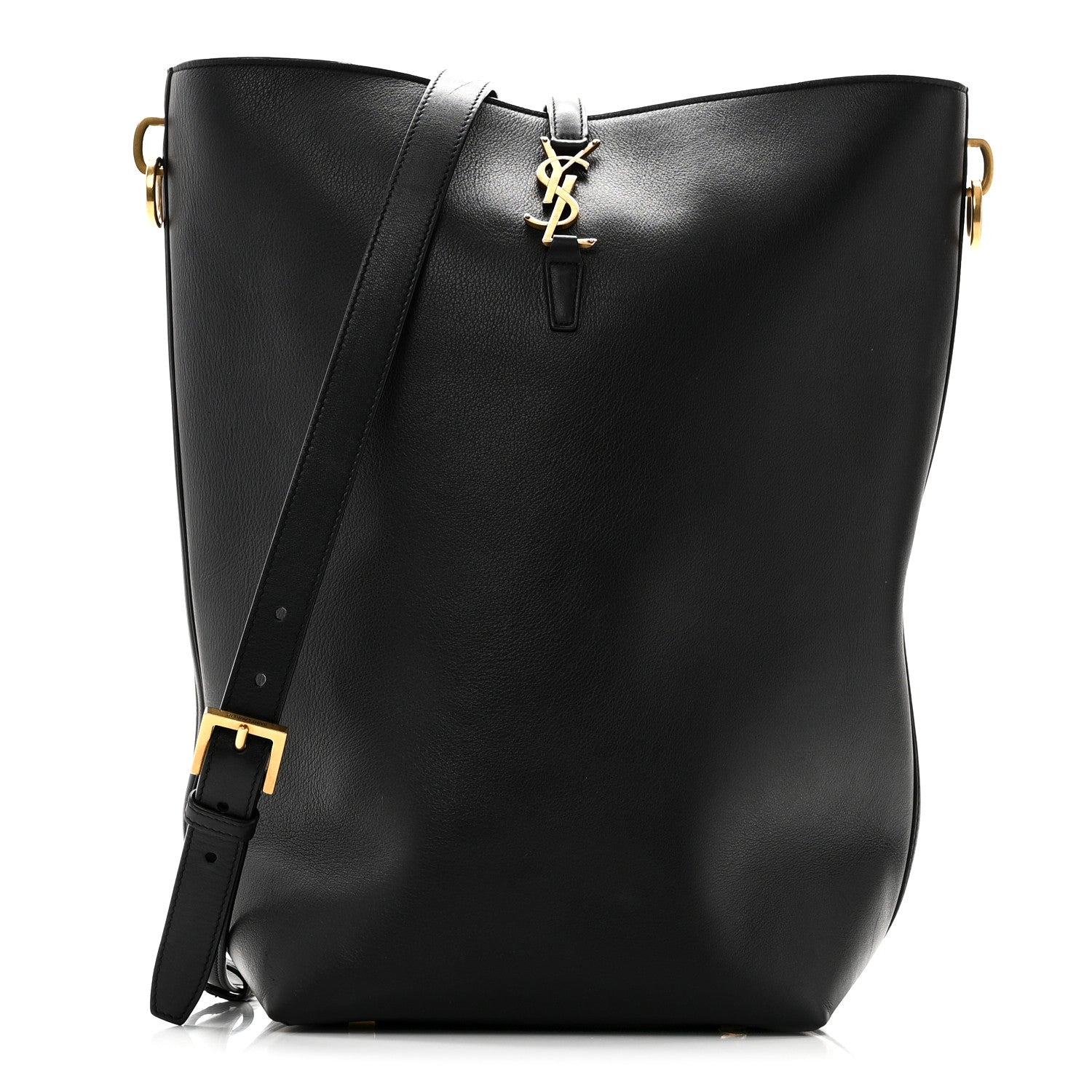 Shiny Calfskin Le 37 Long Bucket Bag Black
