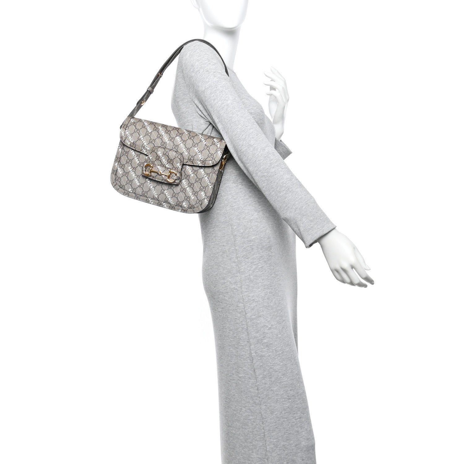 X BALENCIAGA GG Supreme Monogram Logo Print Horsebit 1955 Shoulder Bag Beige Ebony