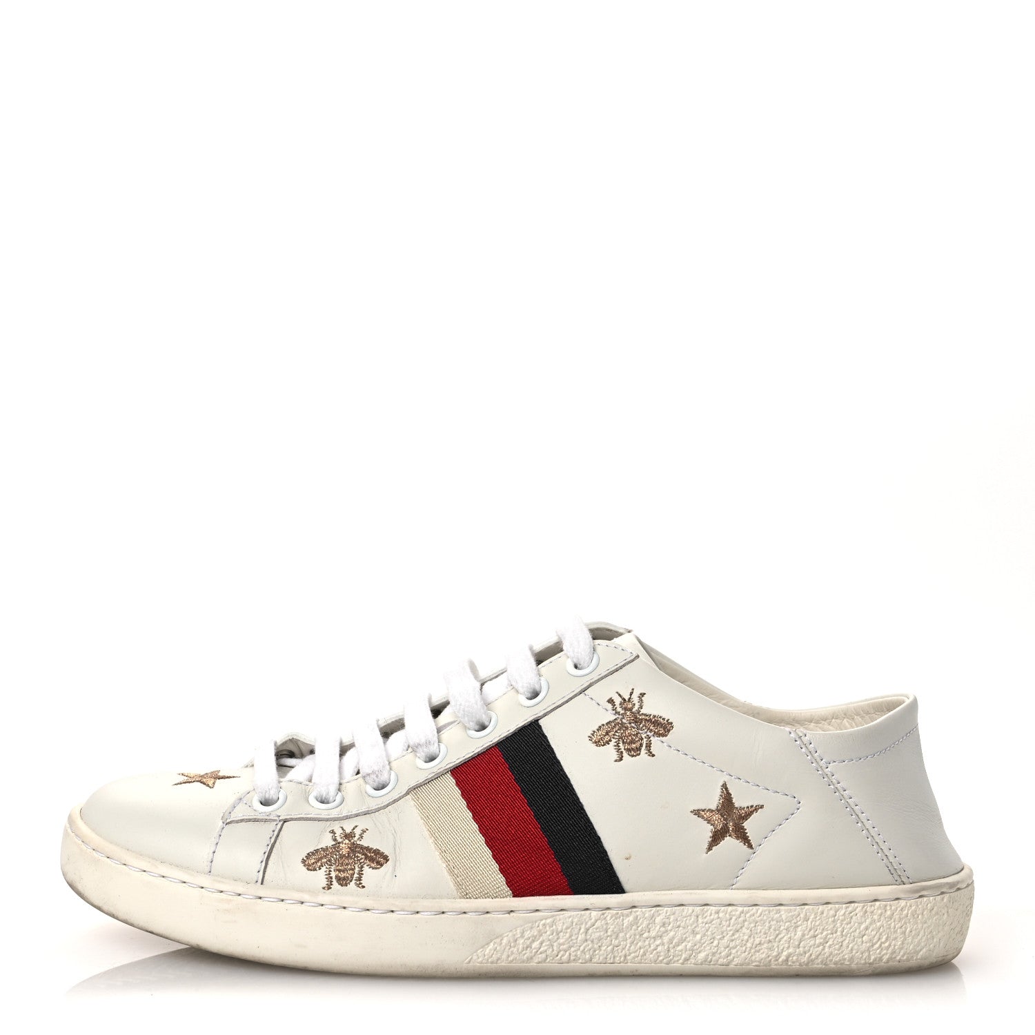 Calfskin Bee Star Embroidered Sylvie Web Ace Sneakers 35.5 White