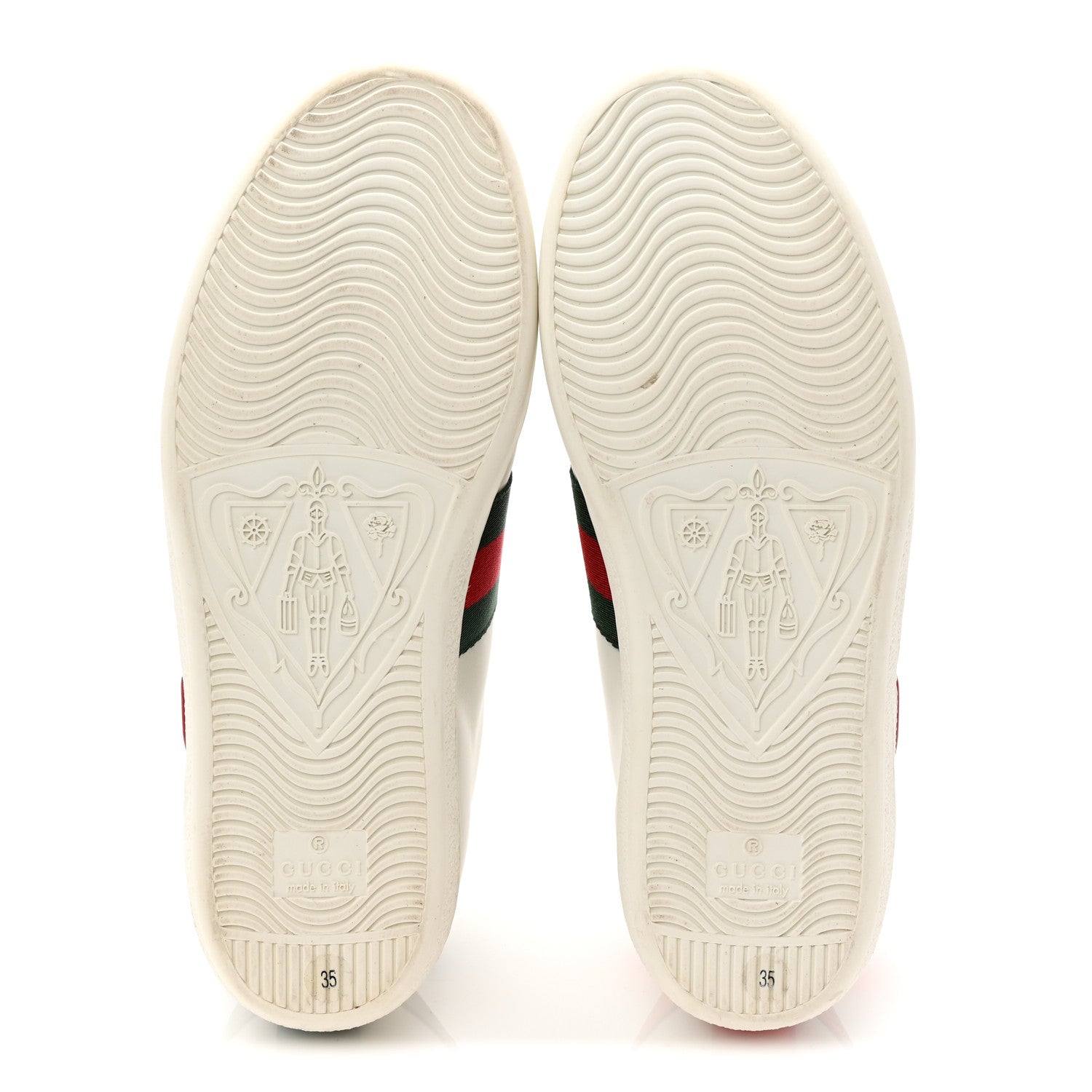 Calfskin Web Heart Embroidered Womens Ace Sneakers 35 White