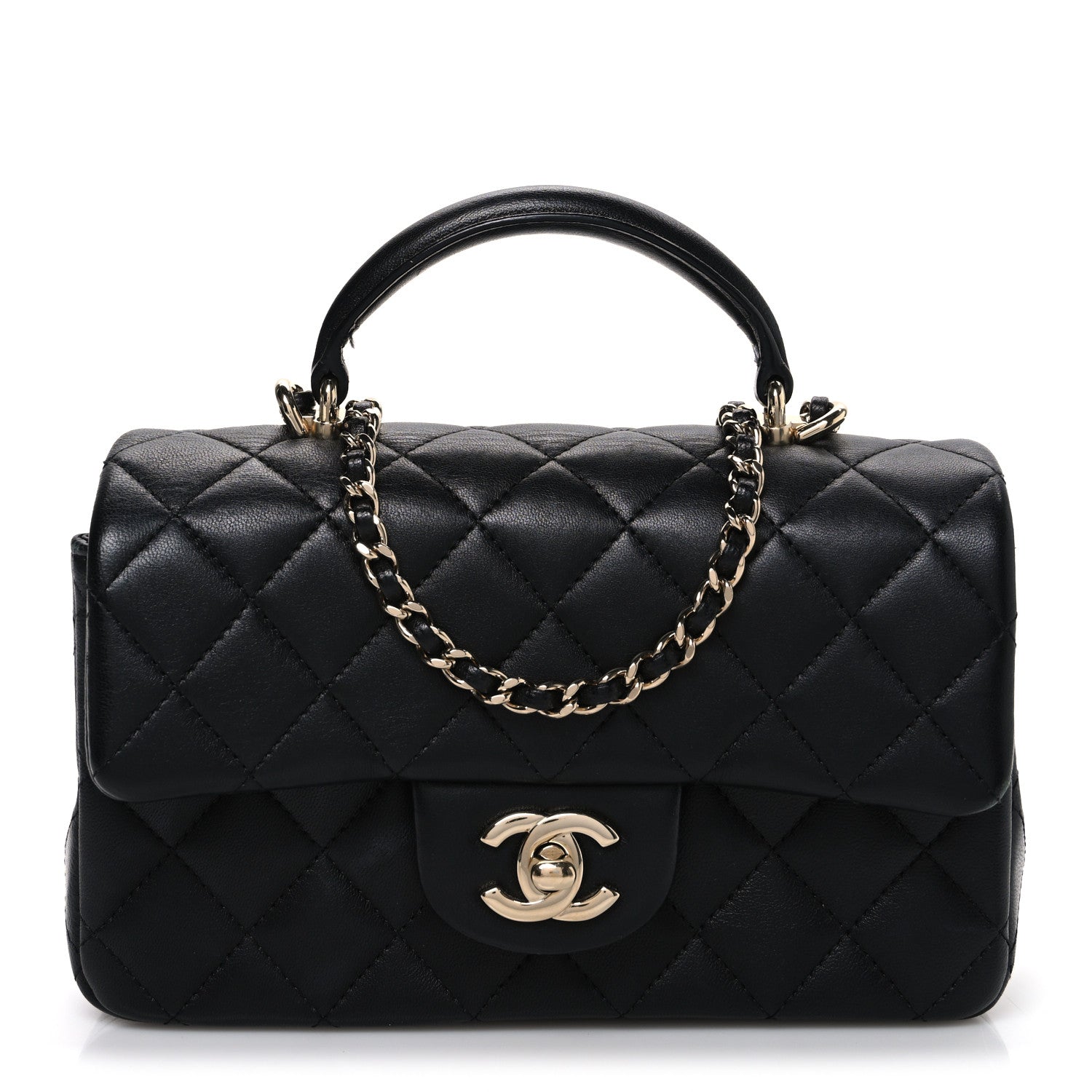 Lambskin Quilted Mini Top Handle Rectangular Flap Black