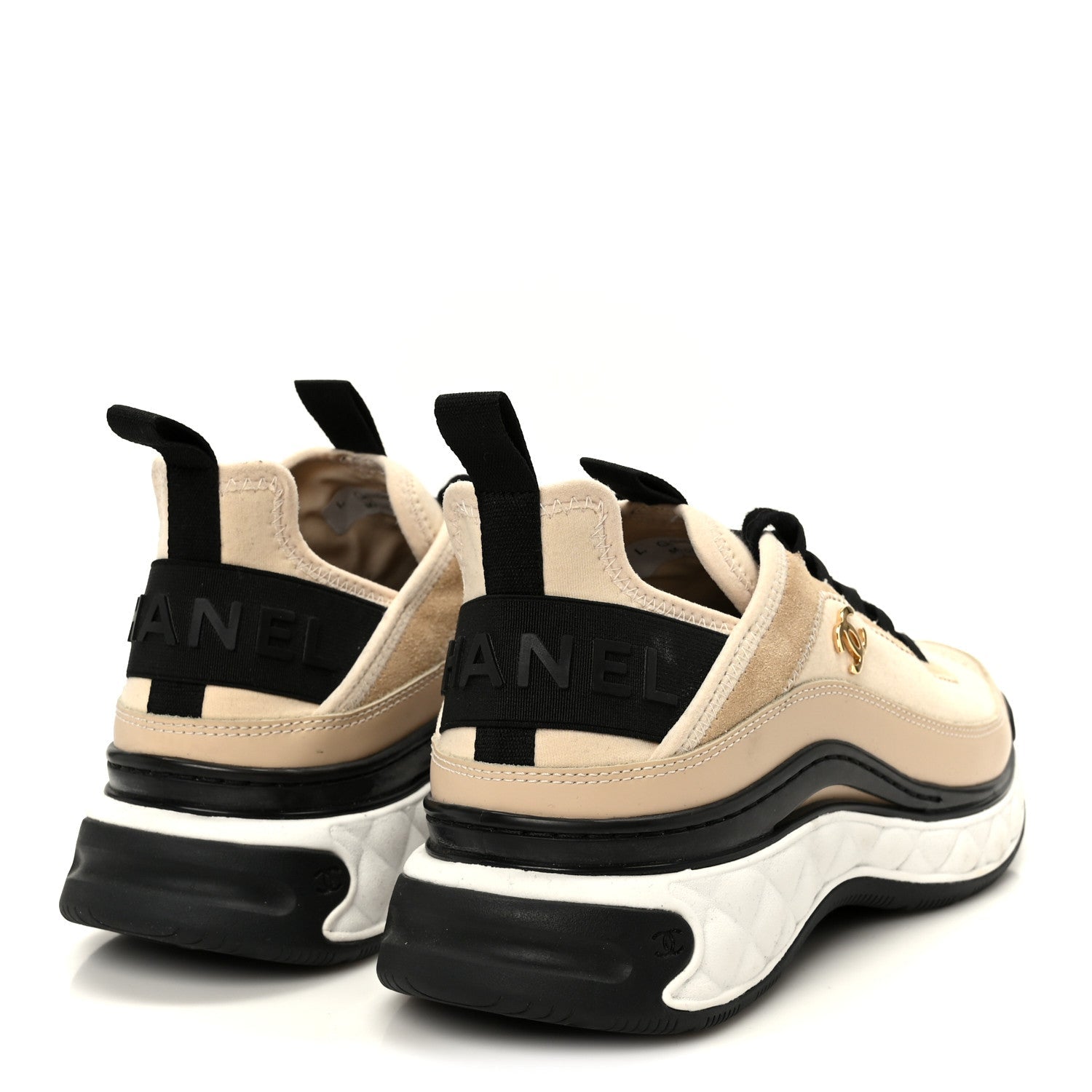 Velvet Calfskin Mixed Fibers CC Sneakers 37.5 Beige