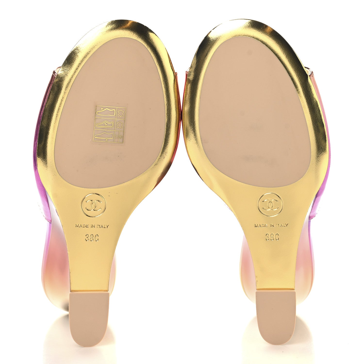 Laminated Calfskin Wedge Mules 38 Pink Orange Yellow