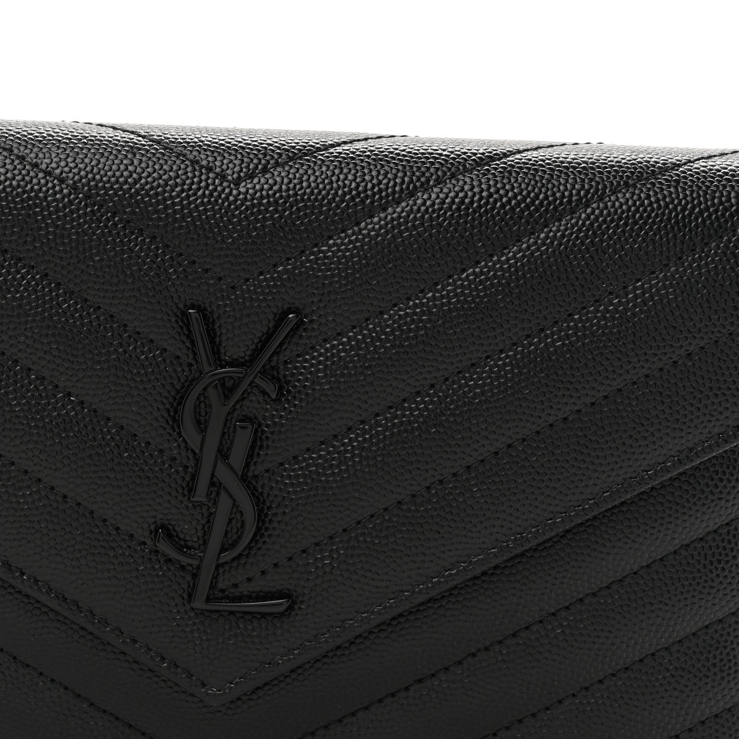 Grain De Poudre Matelasse Chevron Monogram Monochrome Envelope Chain Wallet Black