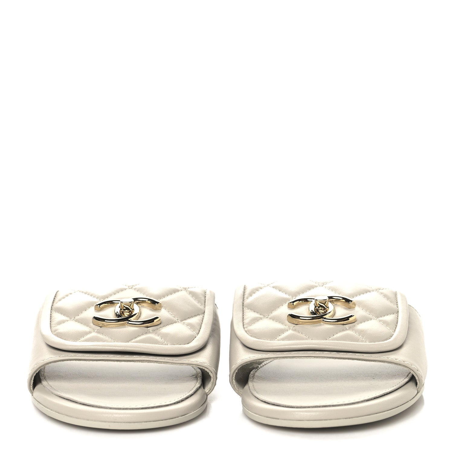 Lambskin Quilted Turnlock Flat Mules 39 Light Grey