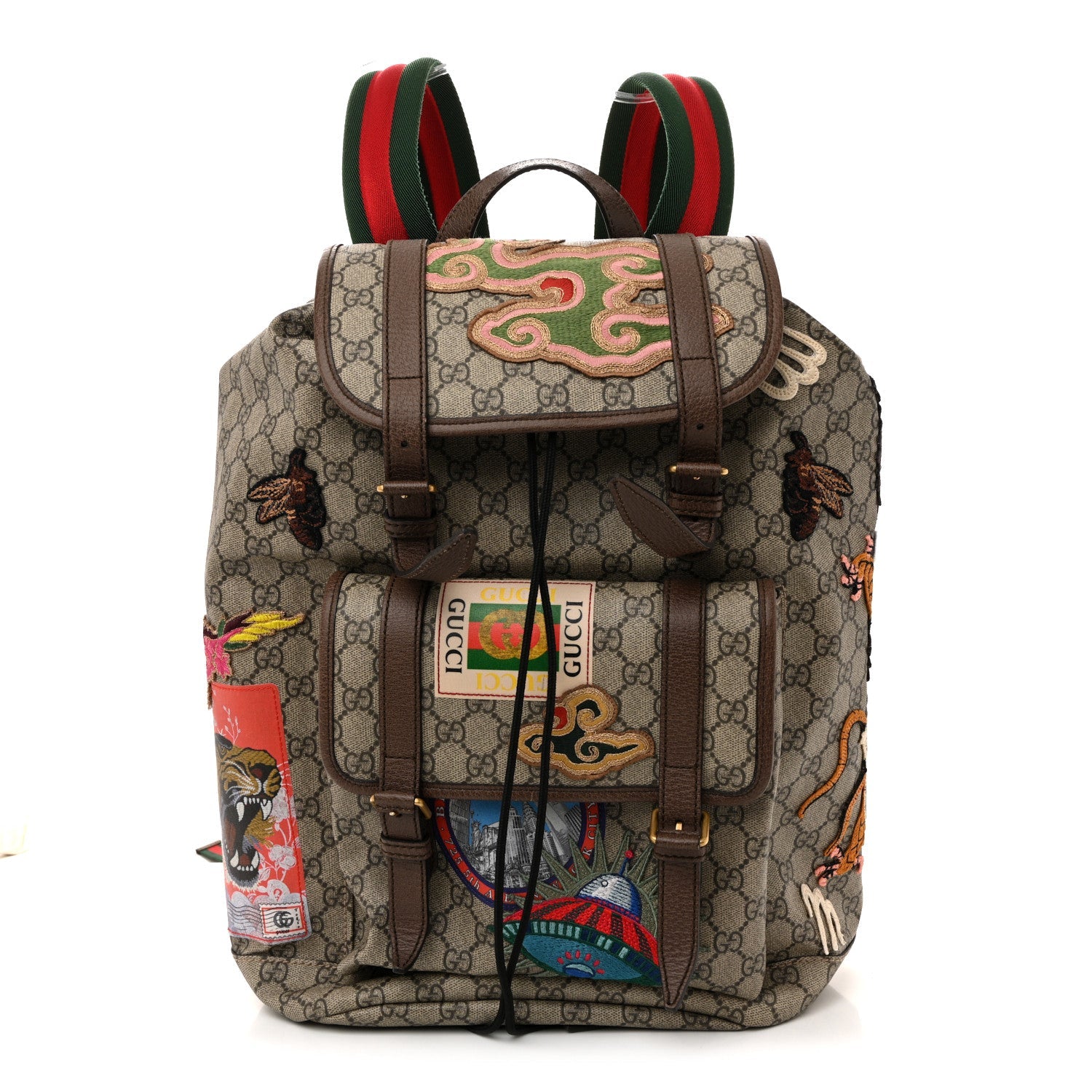Soft GG Supreme Monogram Courrier Web Double Buckle Backpack Beige New Acero