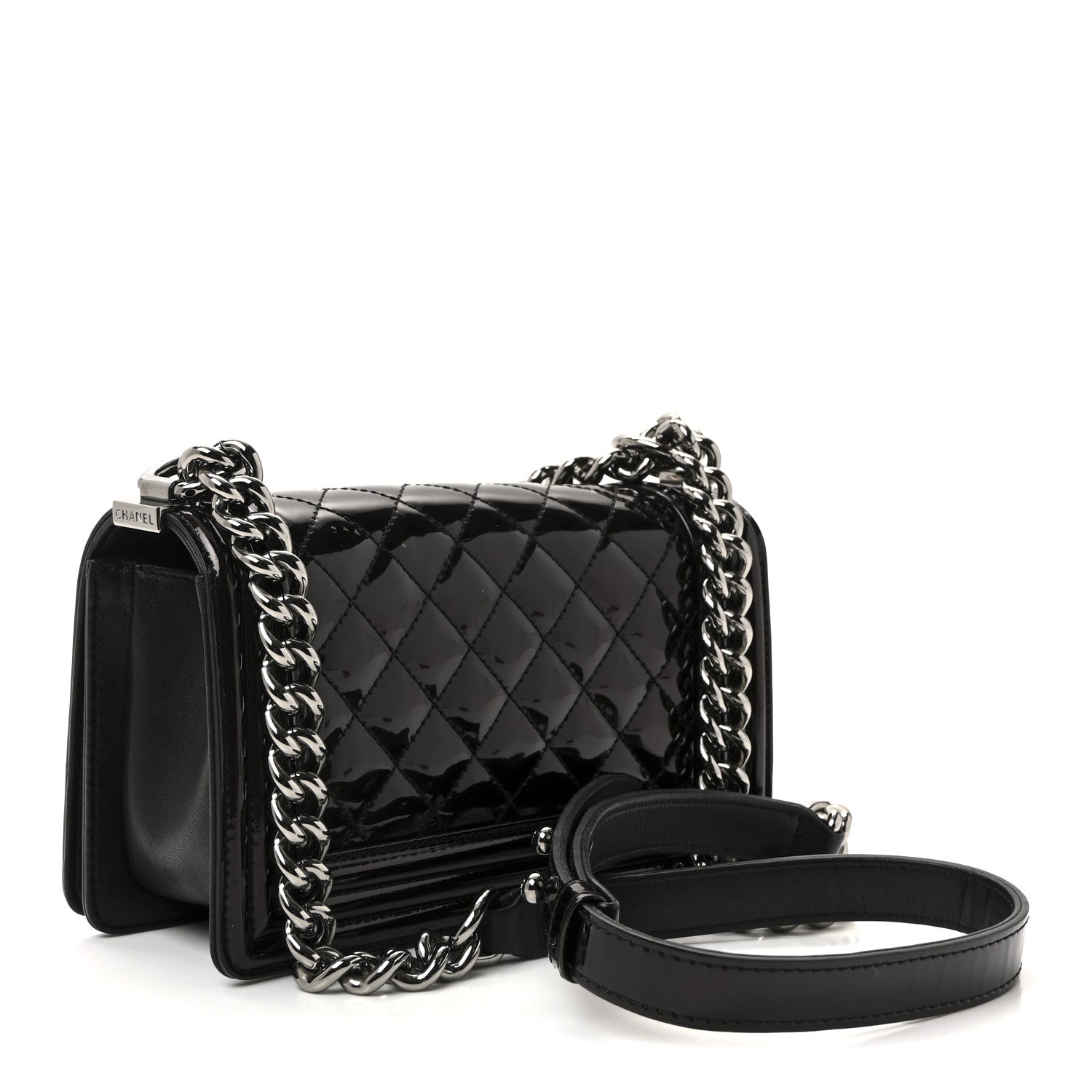 Patent Calfskin Quilted Small Boy Flap Black