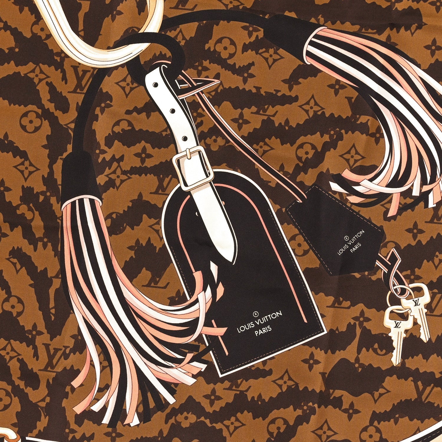 Silk Monogram Tigergram Square Scarf 90 Brown