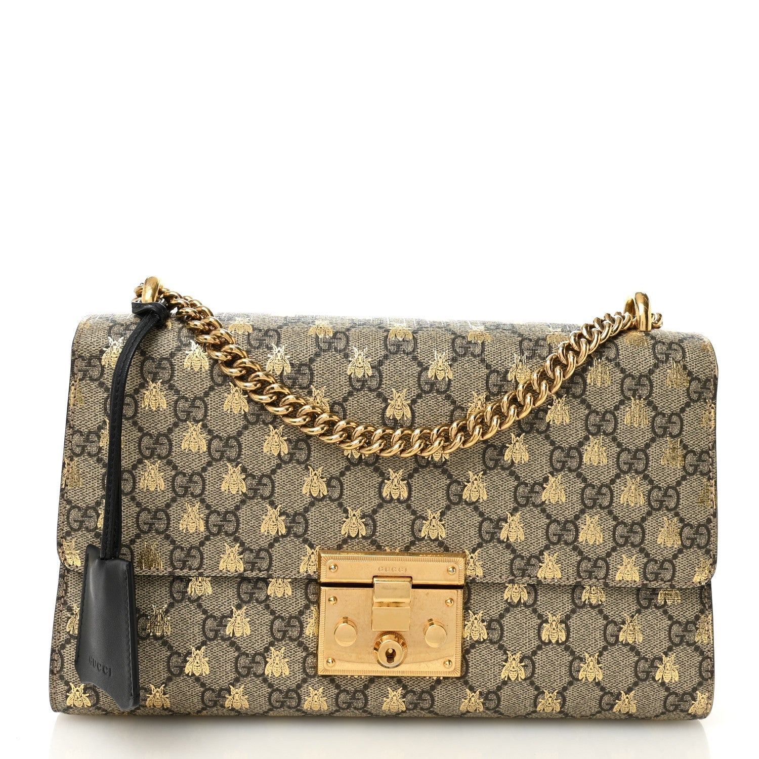 GG Supreme Monogram Bees Medium Padlock Shoulder Bag Beige Oro Black