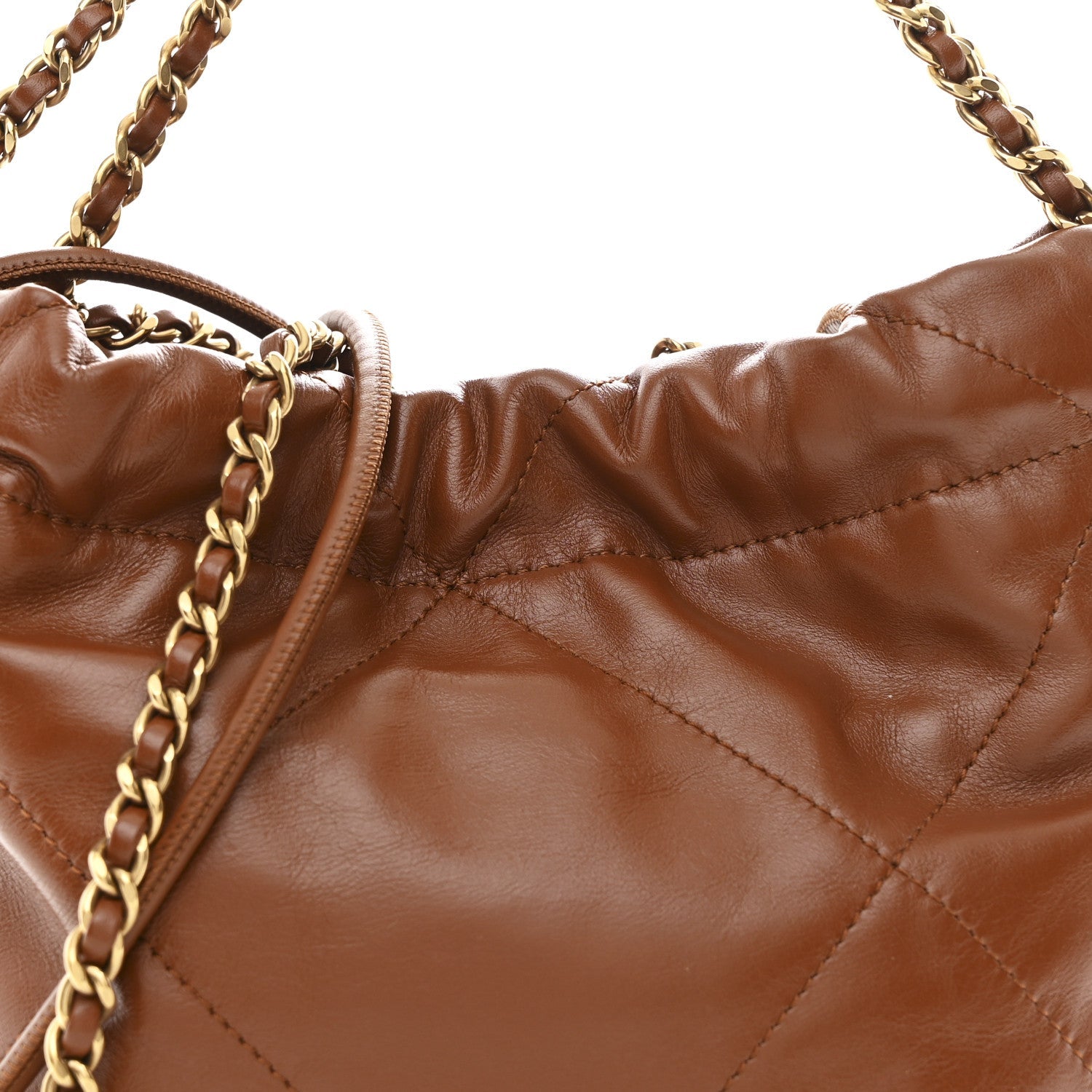 Shiny Calfskin Quilted Mini Chanel 22 Light Brown