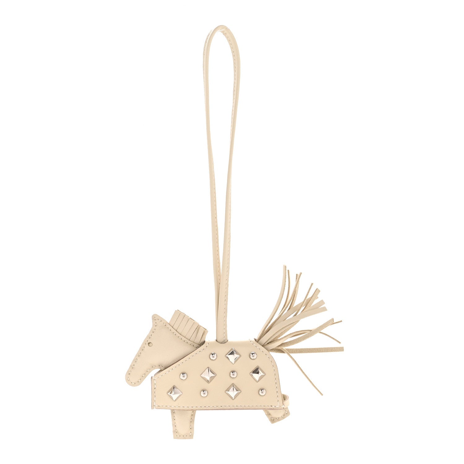 Milo Lambskin Studded Grigri Rodeo Robeo Rock Horse Bag Charm PM Craie