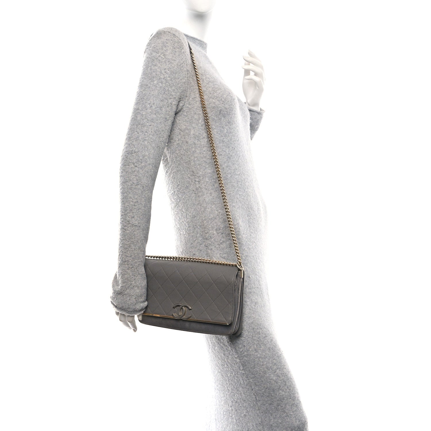 Caviar Suede Stitched Lady Coco Flap Grey