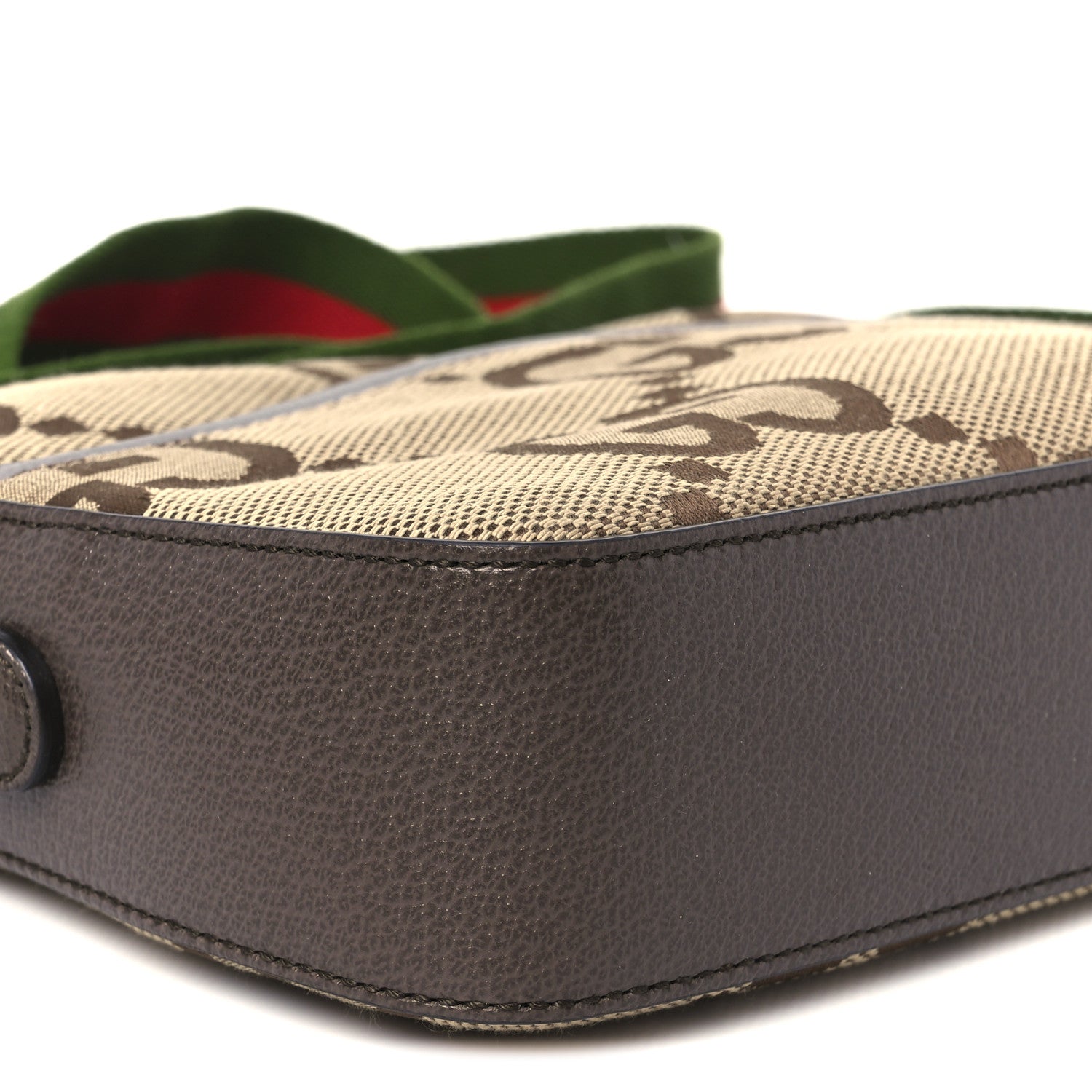 Monogram Jumbo GG Textured Dollar Calfskin Web Messenger Shoulder Bag Camel Ebony New Acero
