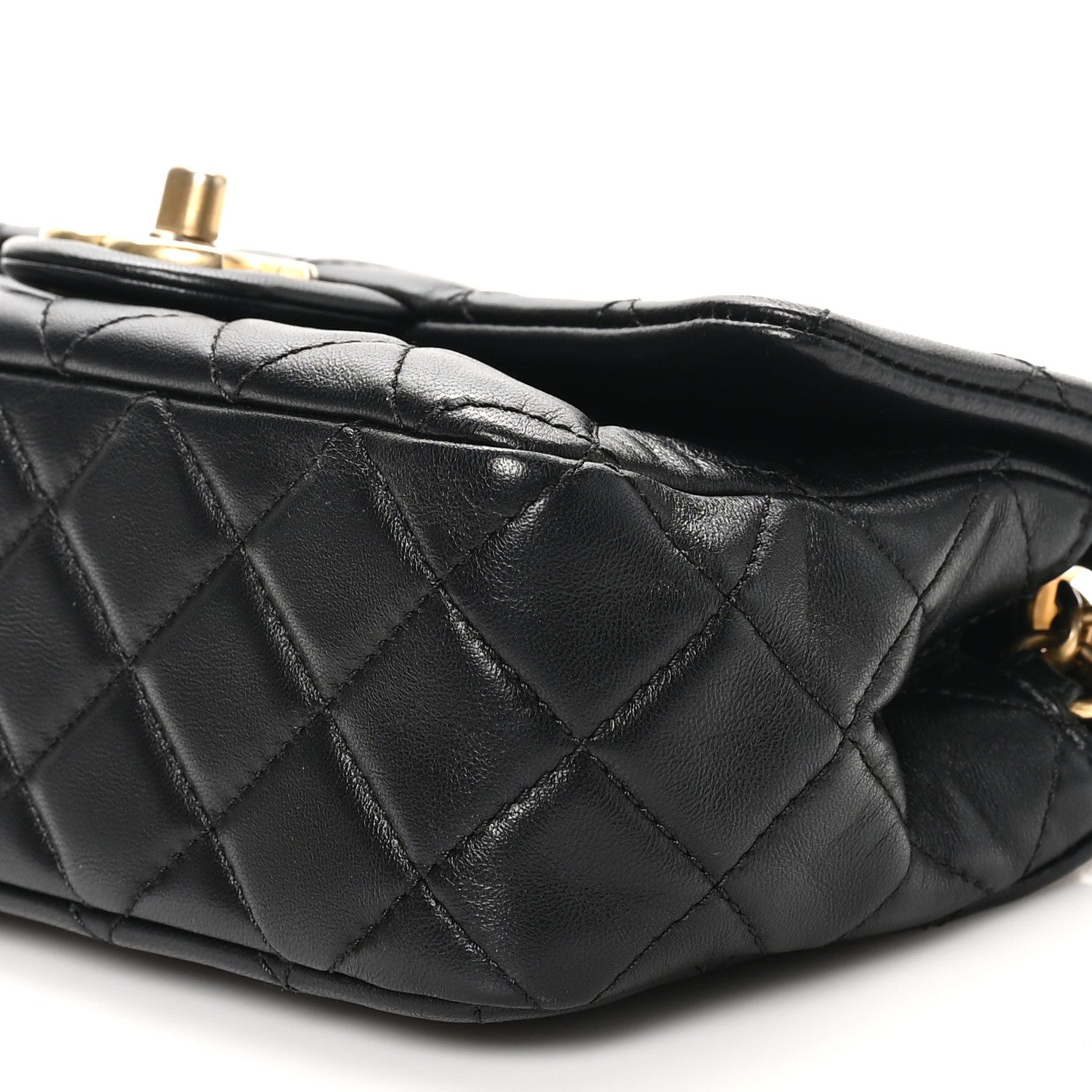Lambskin Resin Quilted Mini Rectangular Pearl Samba Flap Black