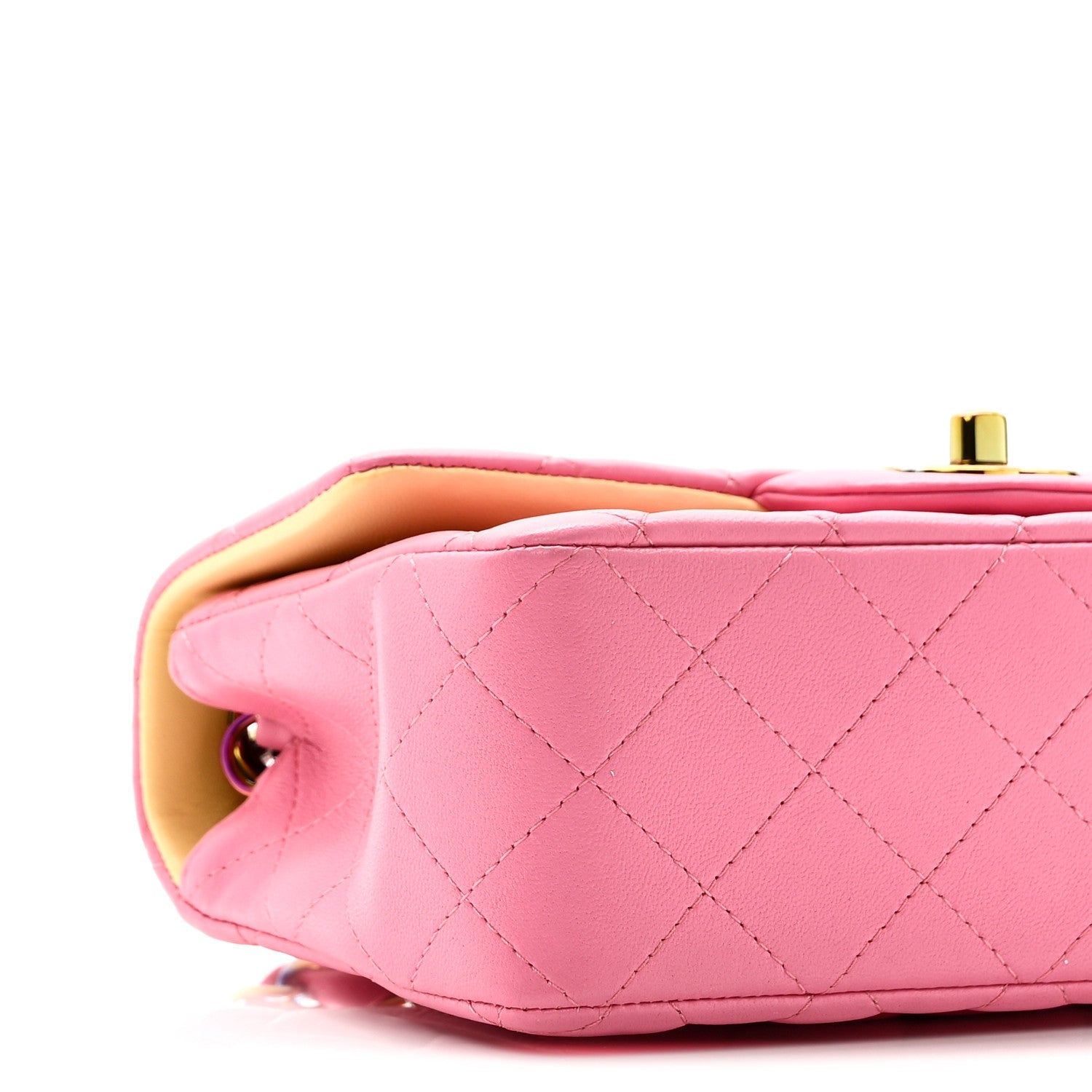 Lambskin Quilted Mini Rectangular Flap Pink Yellow