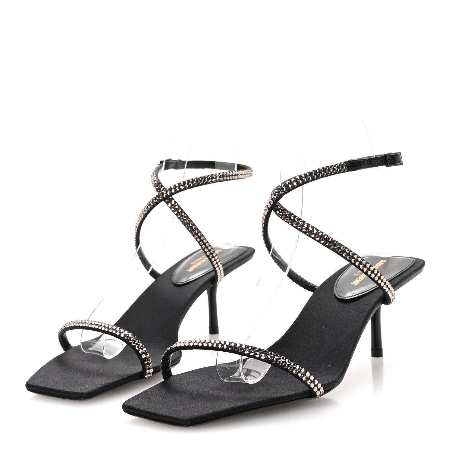 Crepe Satin Strass Baliqua 55 Ankle Strap Sandals 37.5 Black Greige