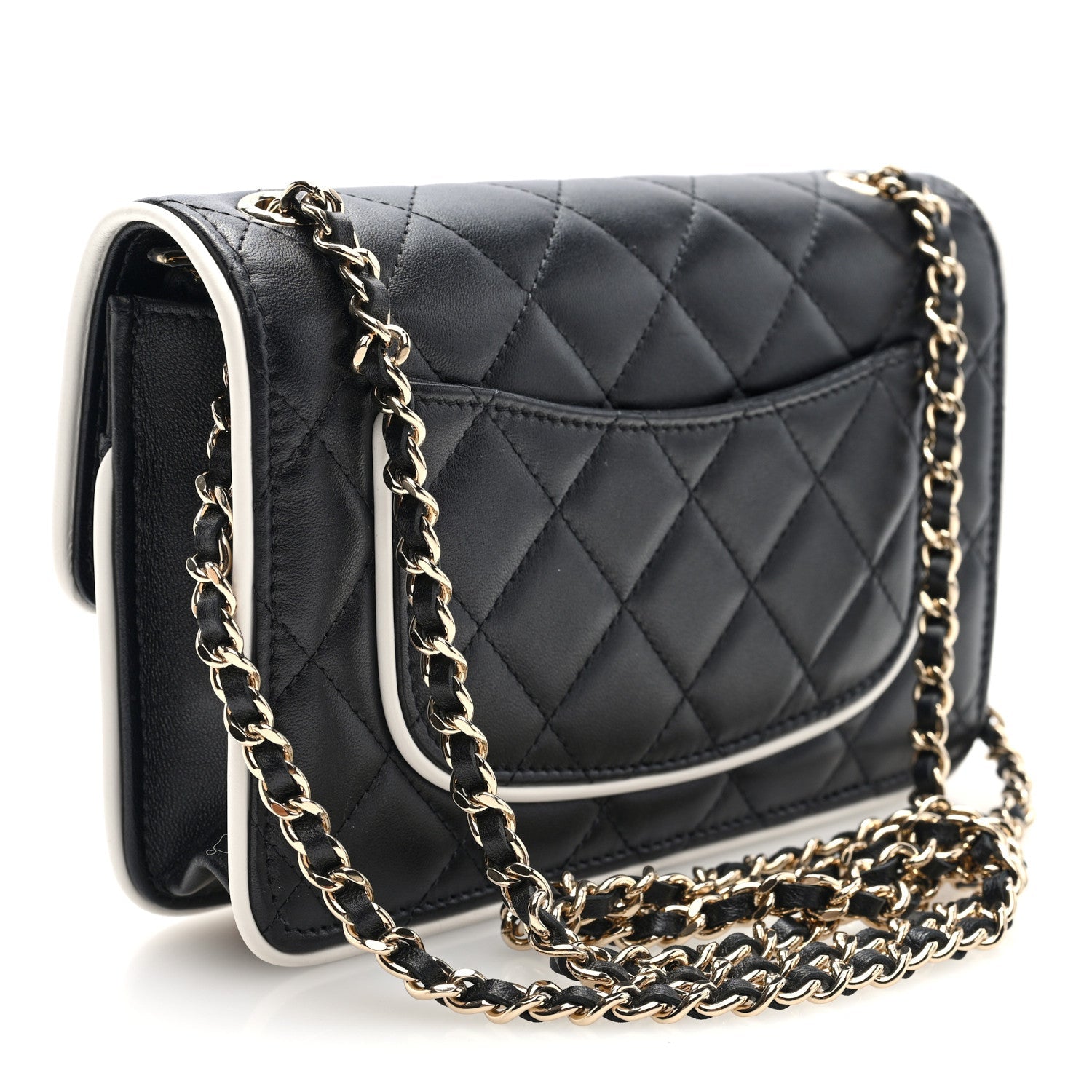 Lambskin Quilted Resin CC Mini Flap Bag Black White